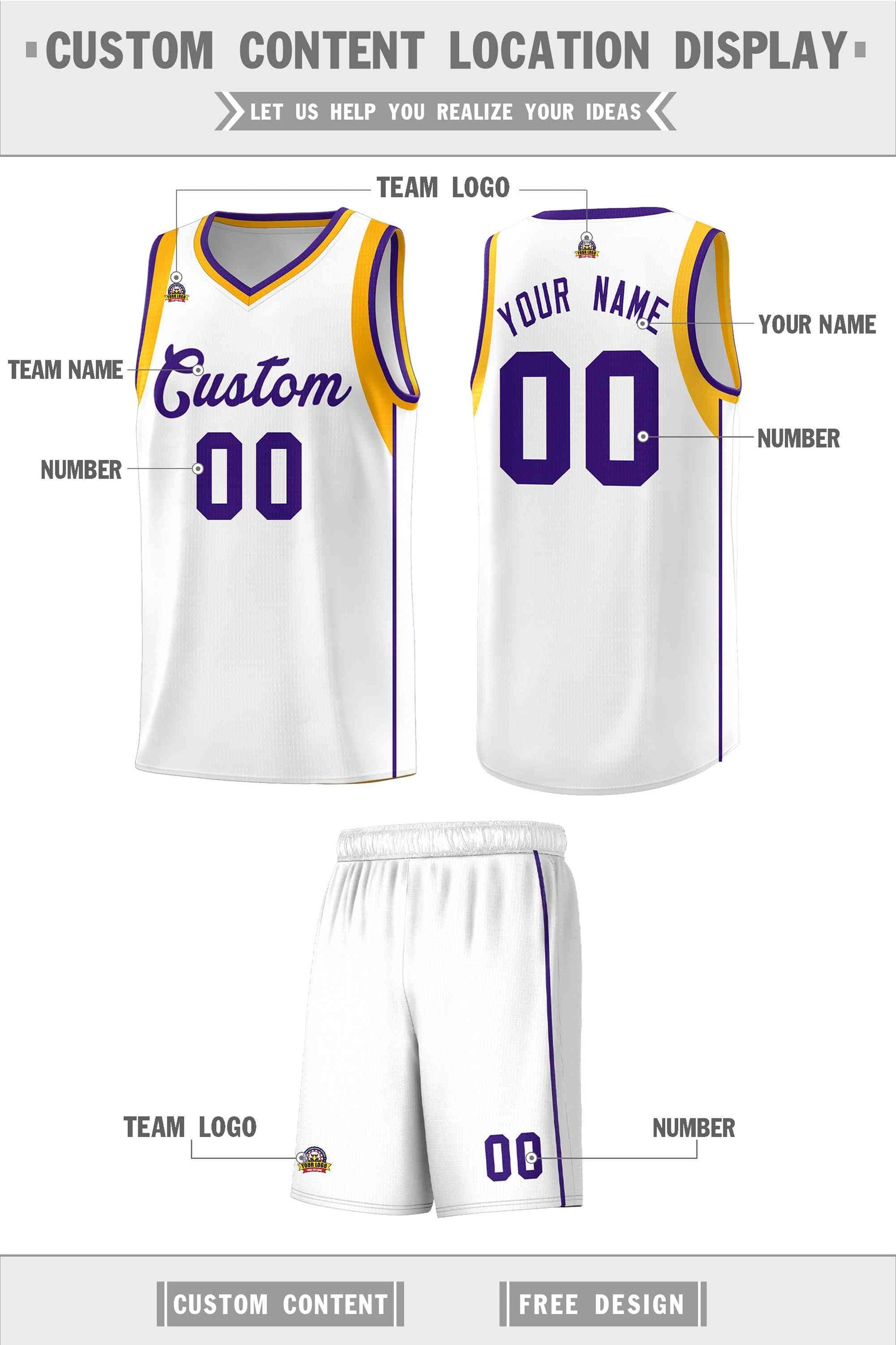 Custom White Purple-Aqua Sleeve Color Blocking Classic Sets Sports Uniform Basketball Jersey