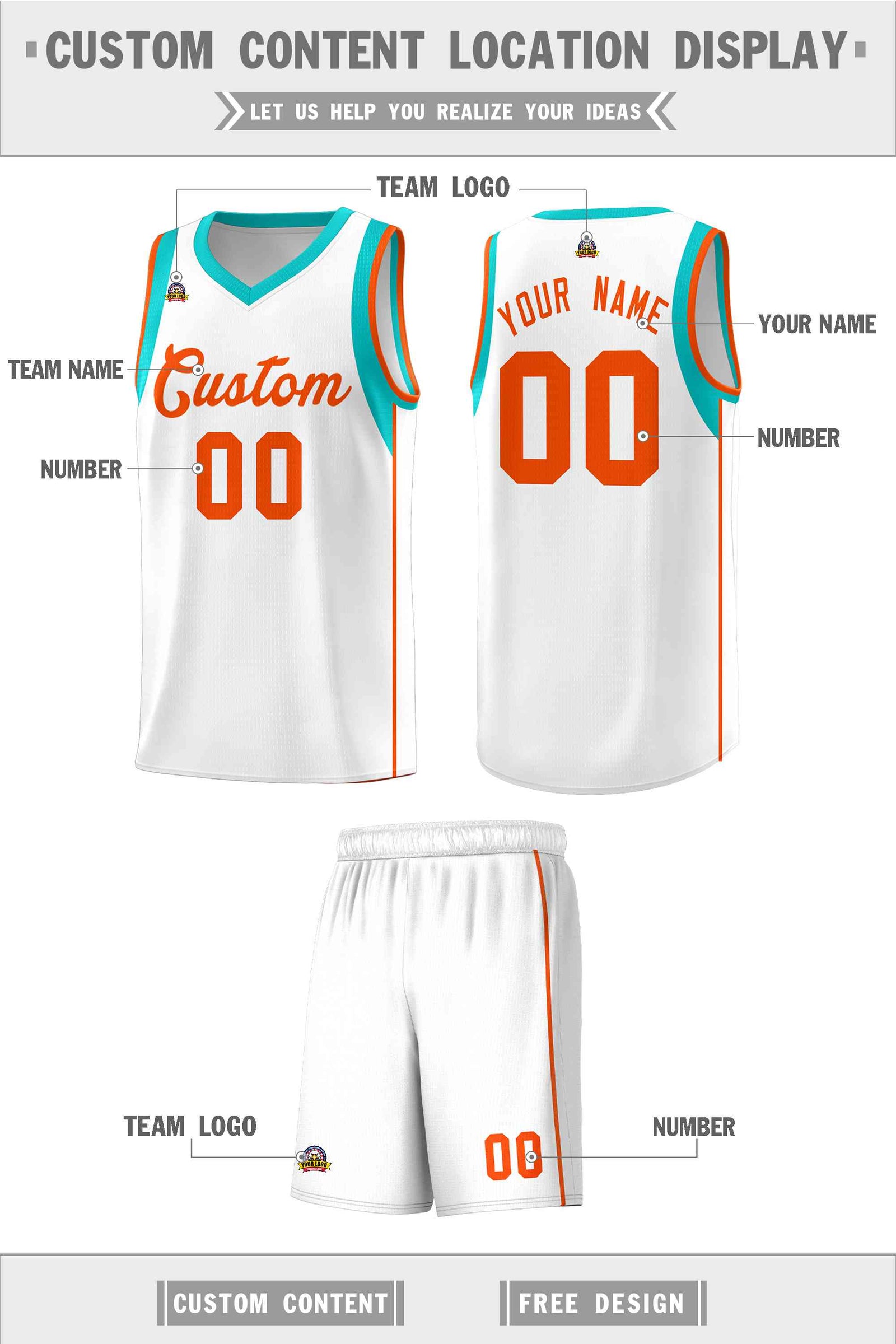 Custom White Orange Sleeve Color Blocking Classic Sets Sports Uniform Basketball Jersey