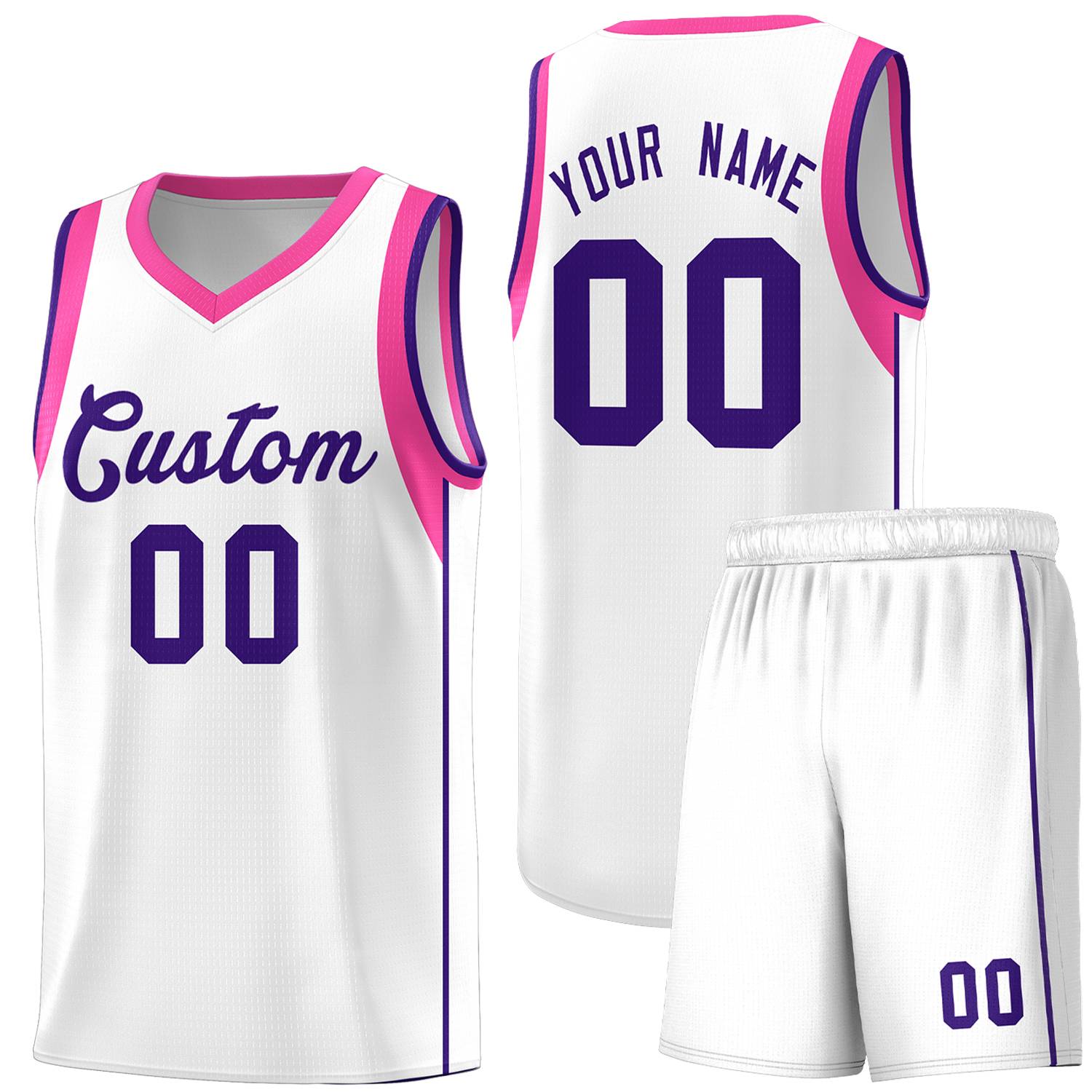 Custom White Purple Sleeve Color Blocking Classic Sets Sports Uniform Basketball Jersey