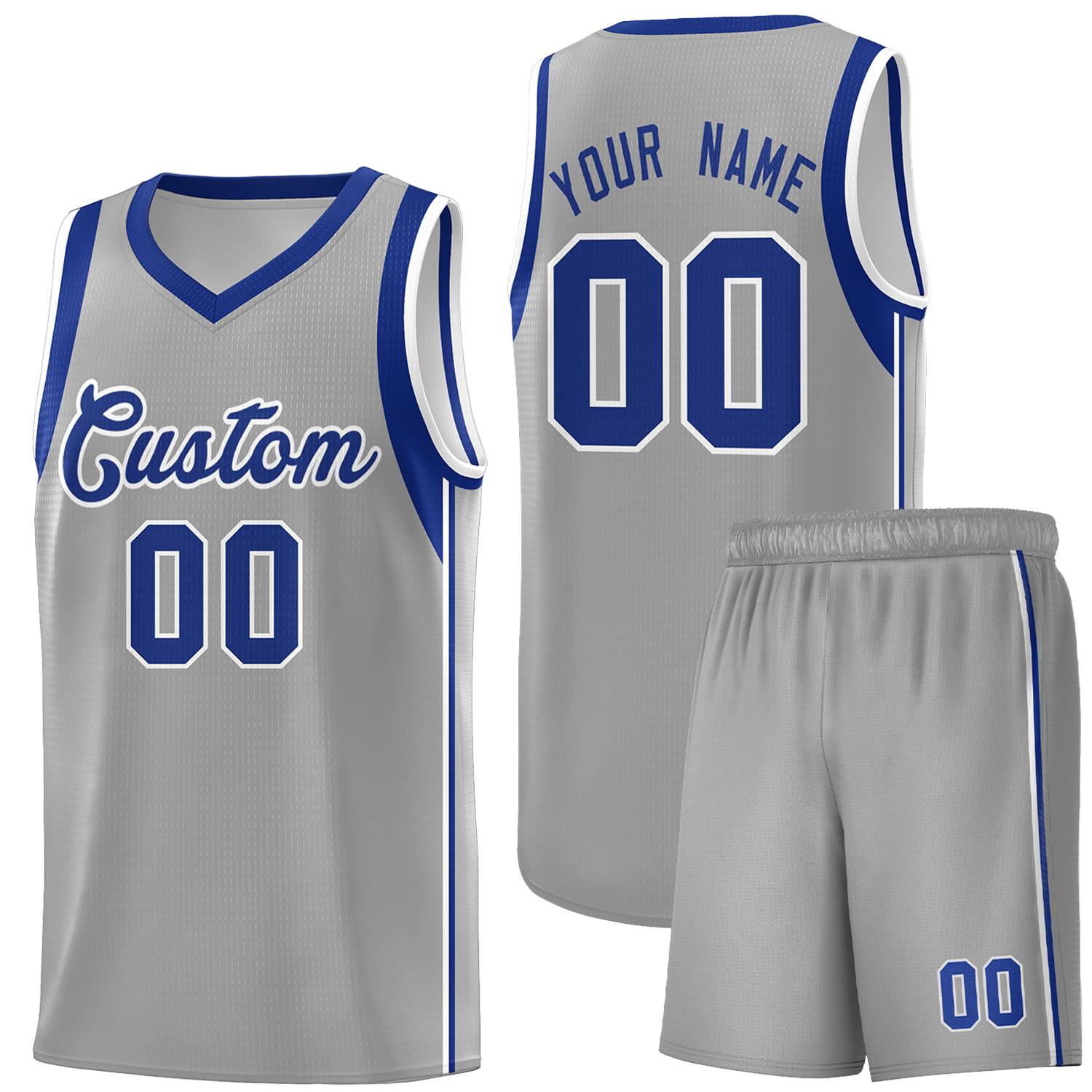 Custom Gray Royal-White Sleeve Color Blocking Classic Sets Sports Uniform Basketball Jersey
