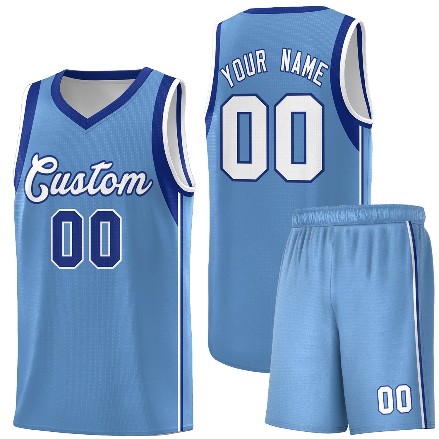 Custom Powder Blue Royal-White Sleeve Color Blocking Classic Sets Sports Uniform Basketball Jersey