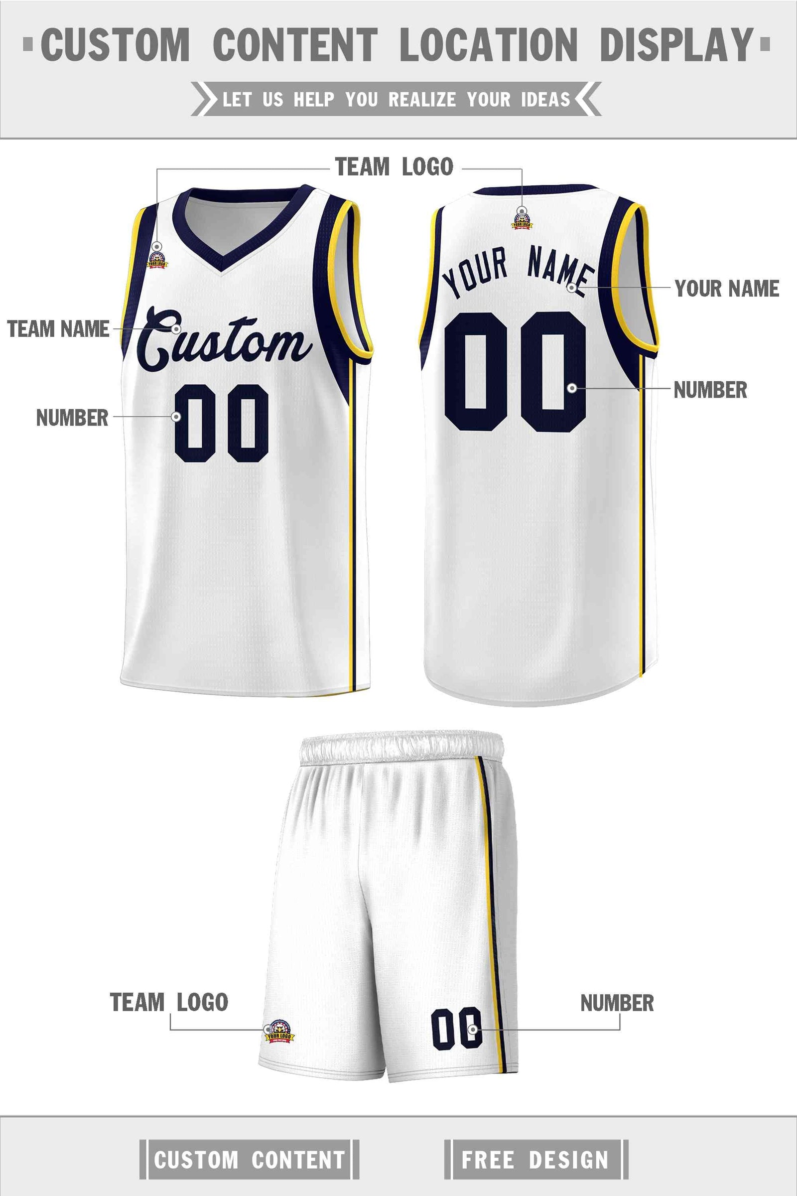 Custom White Navy Sleeve Color Blocking Classic Sets Sports Uniform Basketball Jersey