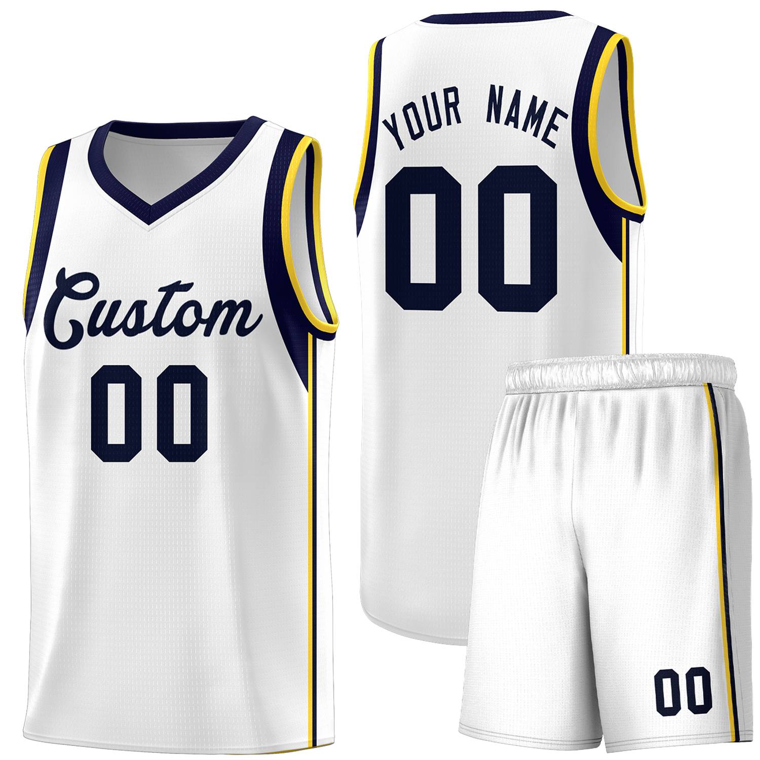 Custom White Navy Sleeve Color Blocking Classic Sets Sports Uniform Basketball Jersey