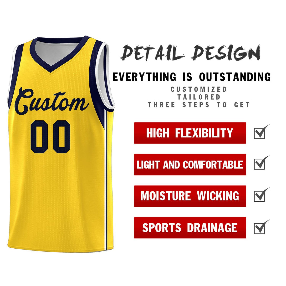 Custom Gold Navy Sleeve Color Blocking Classic Sets Sports Uniform Basketball Jersey