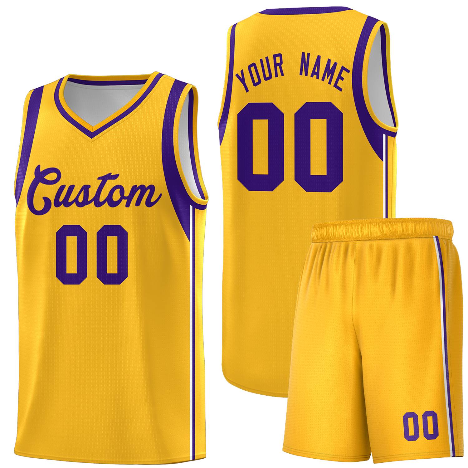 Custom Gold Purple Sleeve Color Blocking Classic Sets Sports Uniform Basketball Jersey