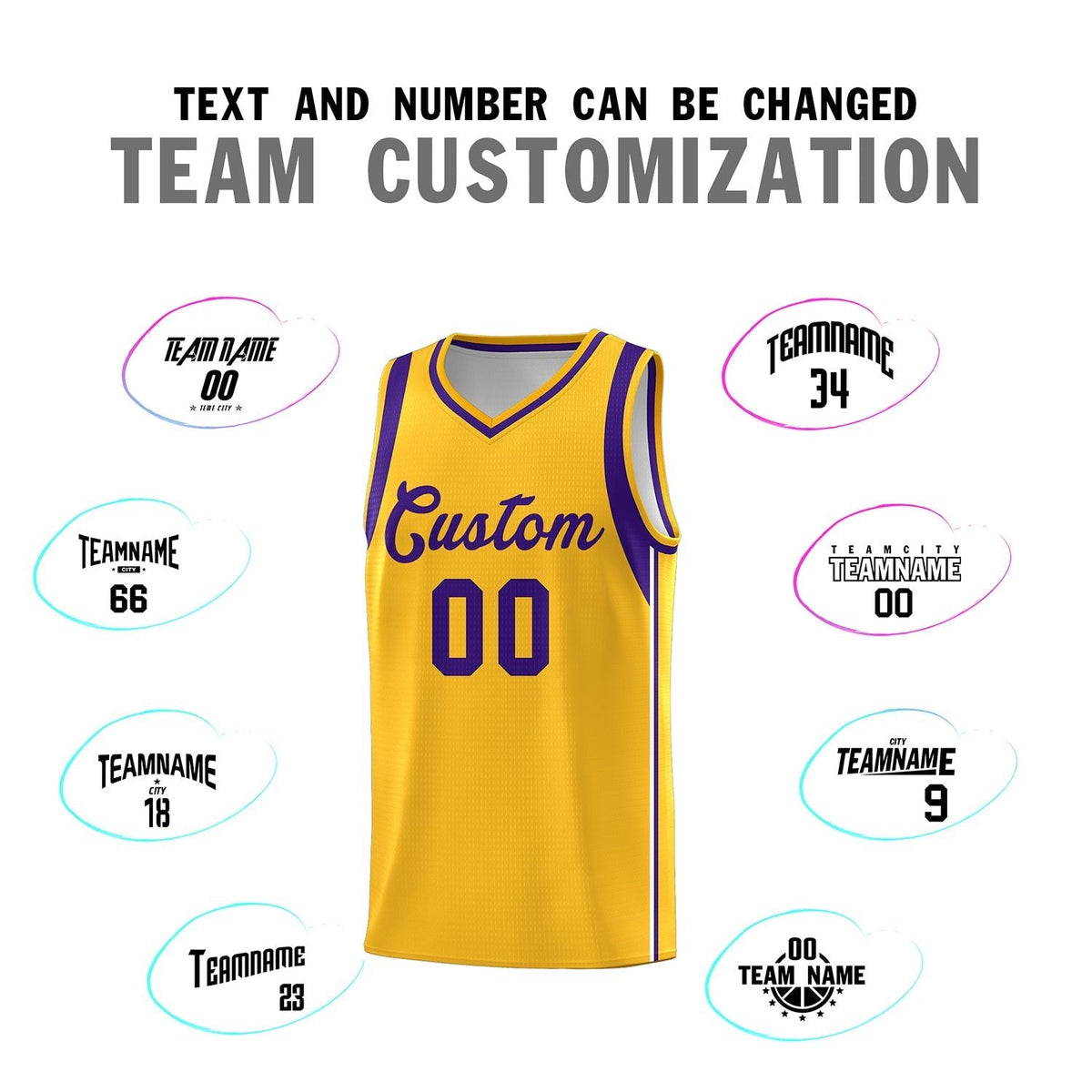 Custom Gold Purple Sleeve Color Blocking Classic Sets Sports Uniform Basketball Jersey