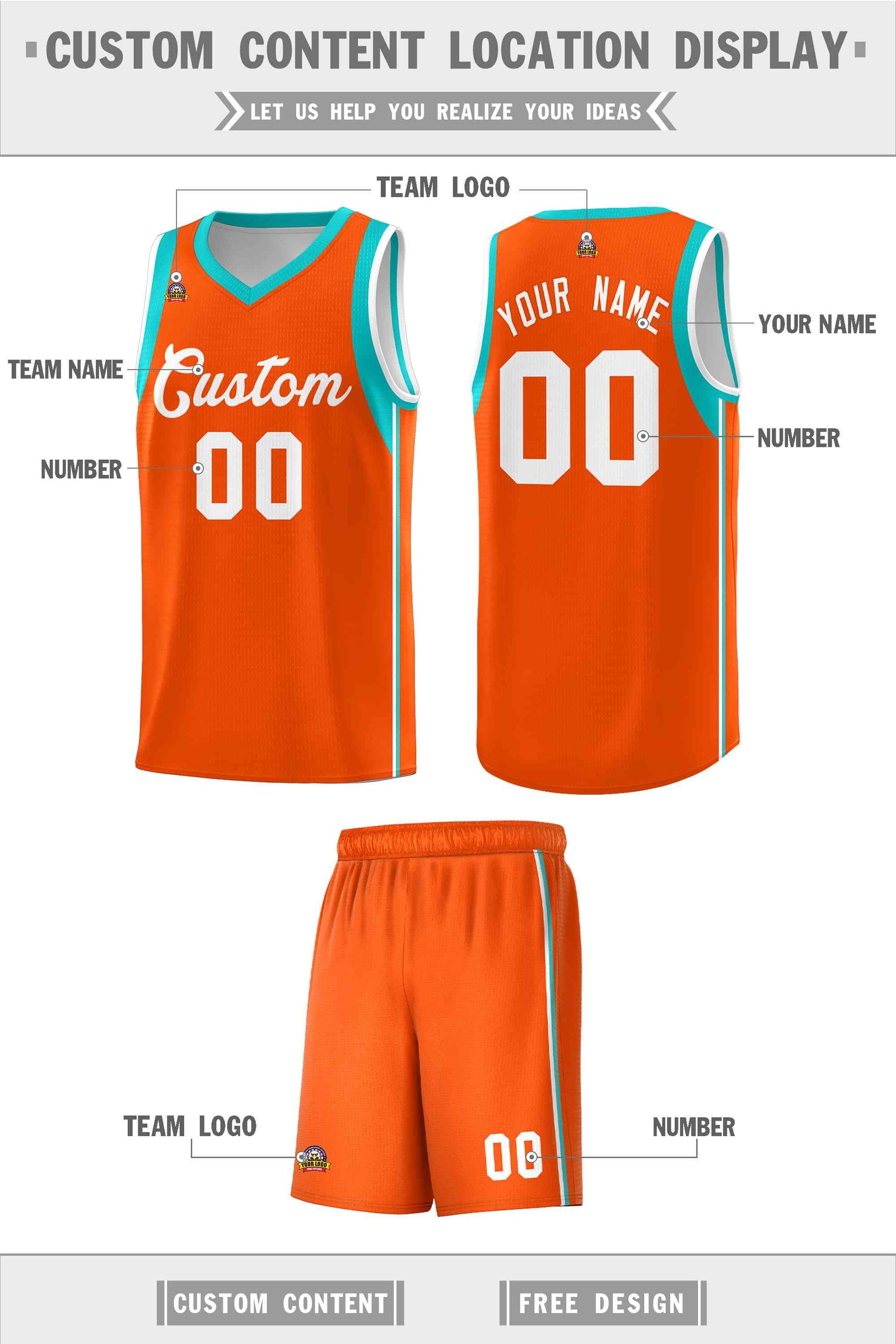 Custom Orange White Sleeve Color Blocking Classic Sets Sports Uniform Basketball Jersey