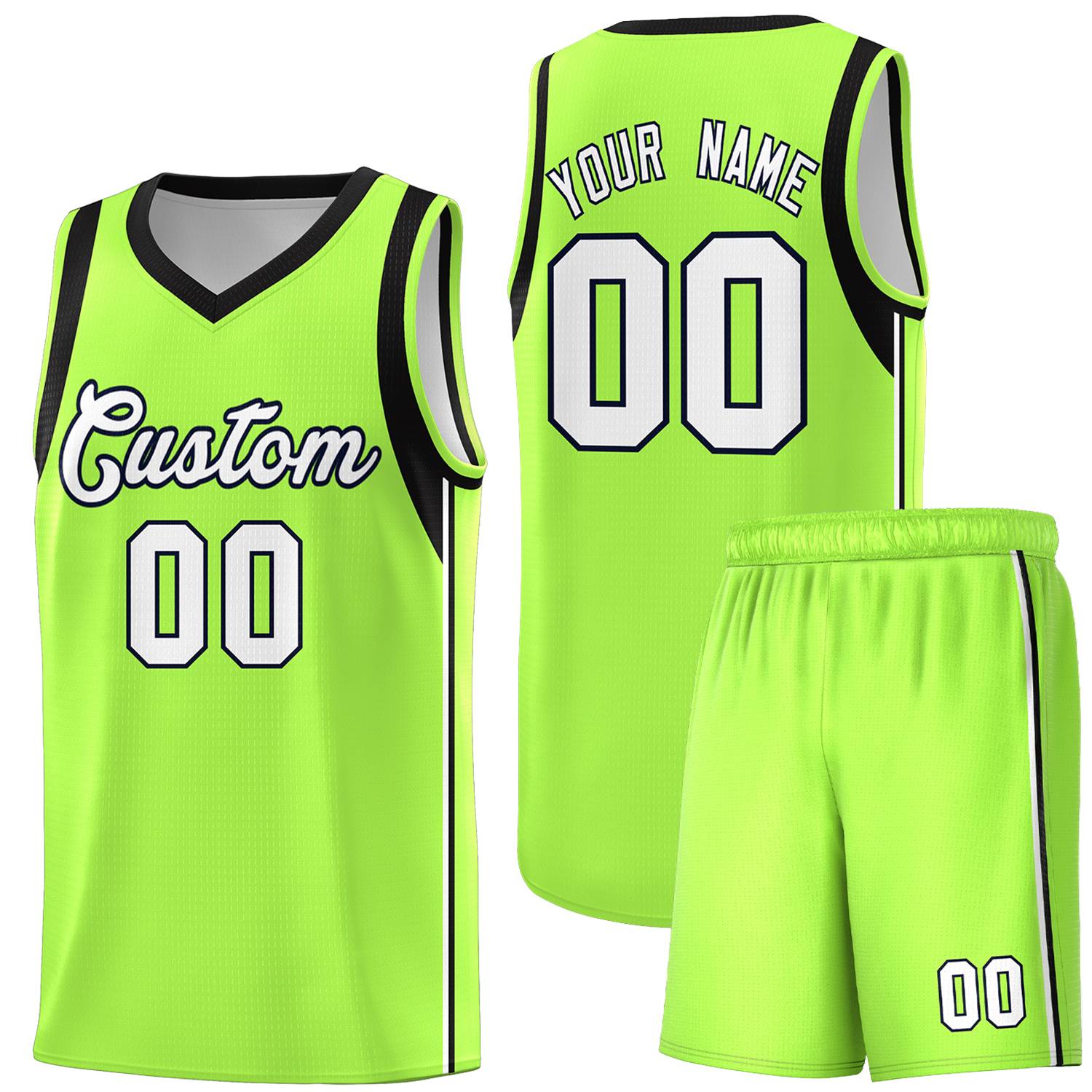 Custom Neon Green White-Black Sleeve Color Blocking Classic Sets Sports Uniform Basketball Jersey