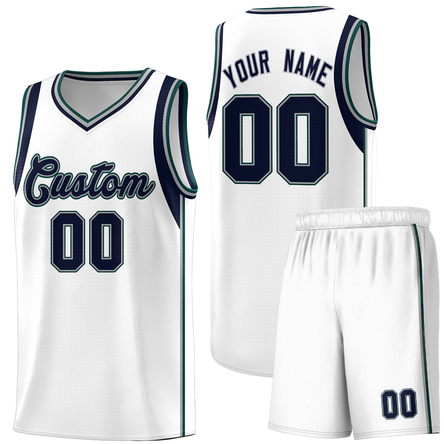 Custom White Navy-Gray Sleeve Color Blocking Classic Sets Sports Uniform Basketball Jersey