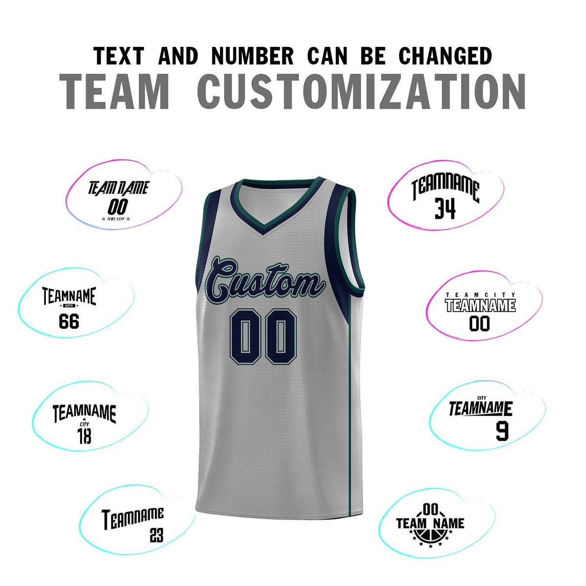Custom Gray Navy-Green Sleeve Color Blocking Classic Sets Sports Uniform Basketball Jersey