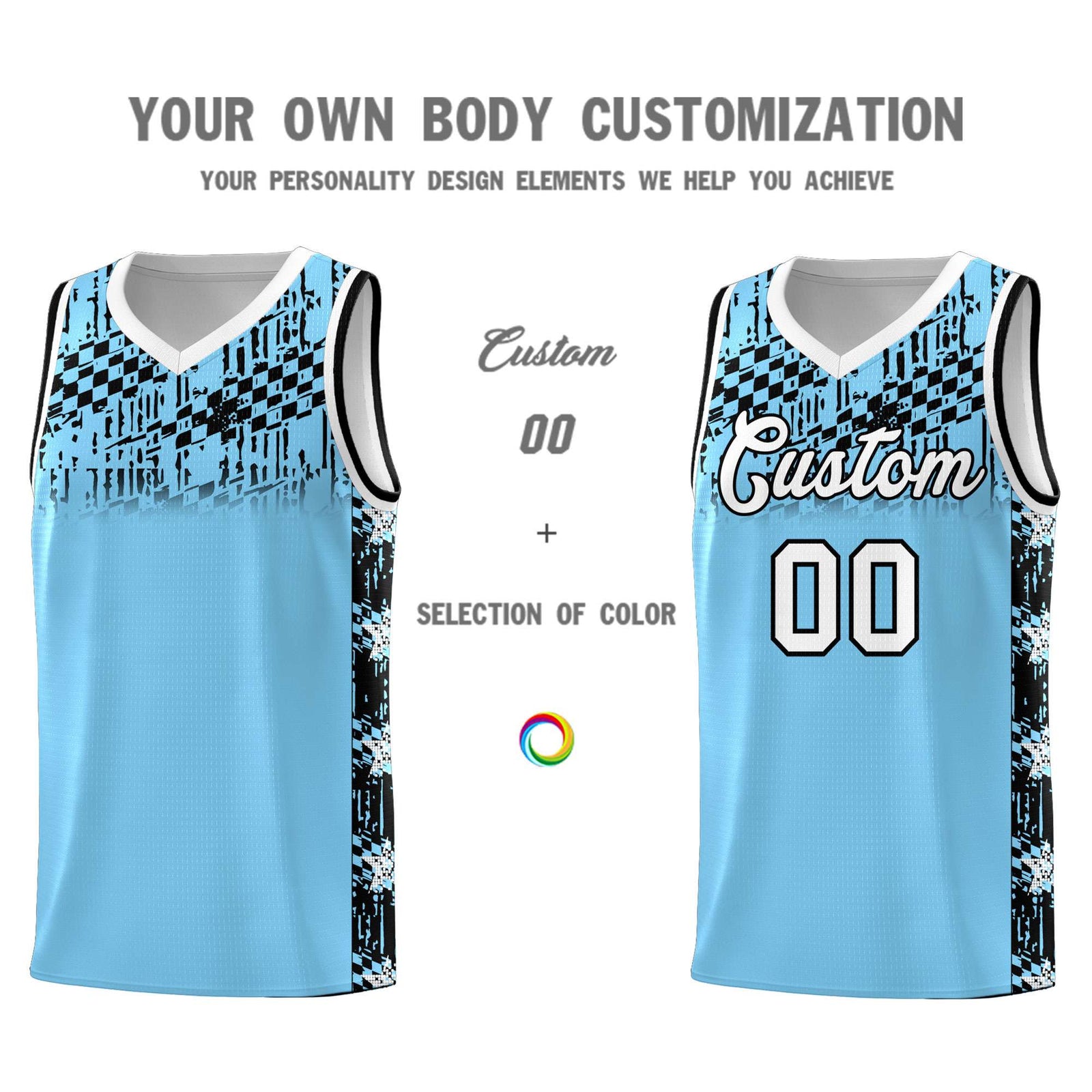Custom Light Blue Mosaic Stars Pattern Sports Uniform Basketball Jersey