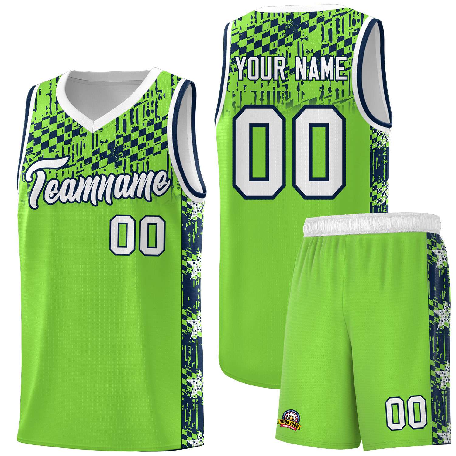 Custom Neon Green Mosaic Stars Pattern Sports Uniform Basketball Jersey