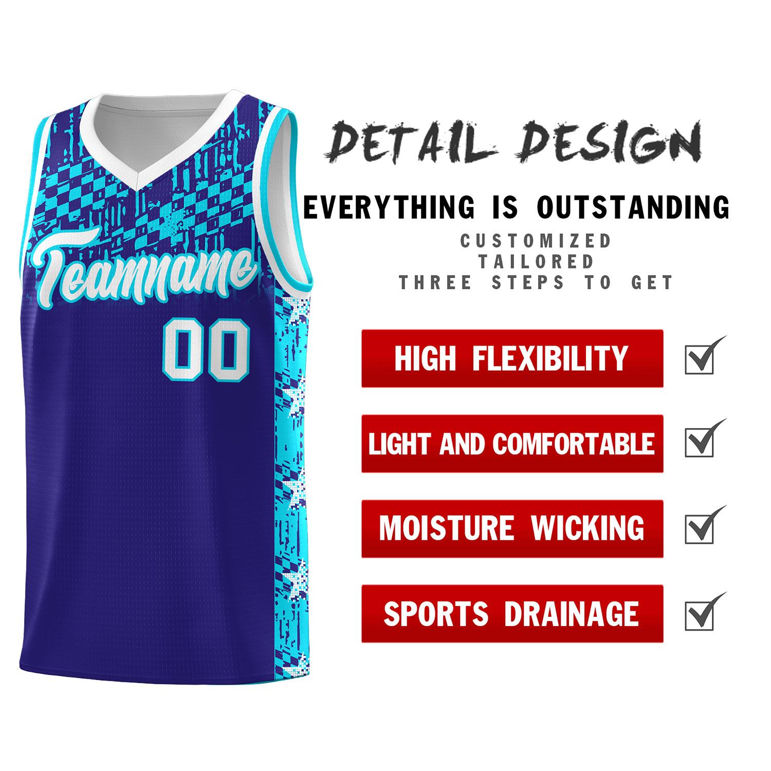 Custom Royal Mosaic Stars Pattern Sports Uniform Basketball Jersey