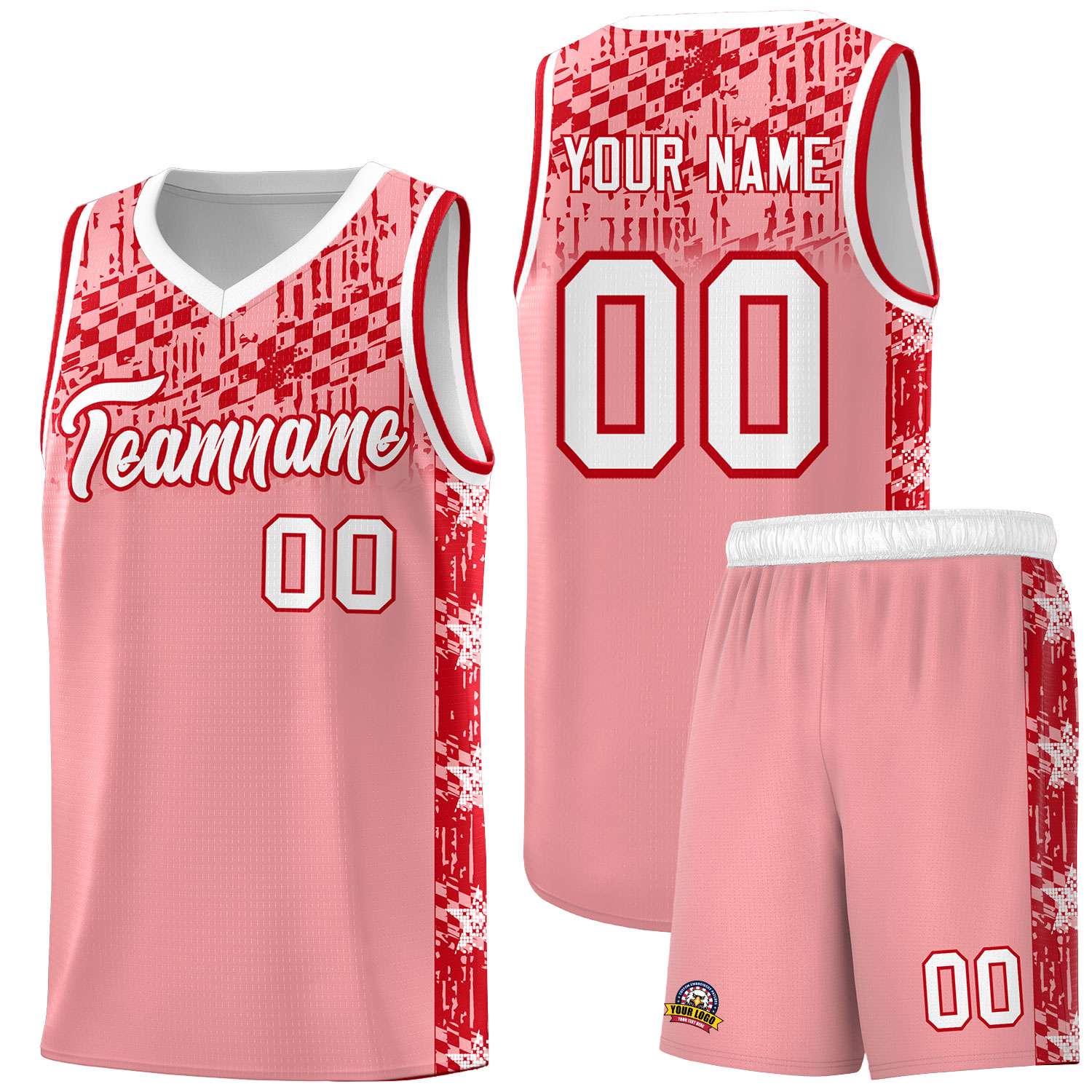 Custom Light Pink Mosaic Stars Pattern Sports Uniform Basketball Jersey
