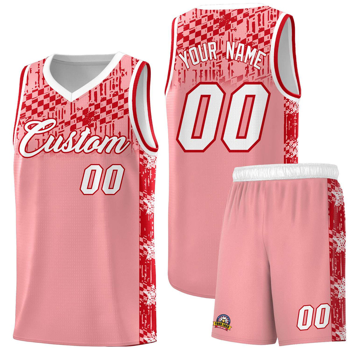 Custom Light Pink Mosaic Stars Pattern Sports Uniform Basketball Jersey