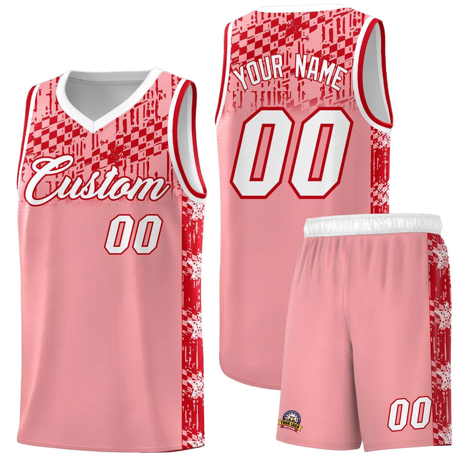 Custom Light Pink Mosaic Stars Pattern Sports Uniform Basketball Jersey