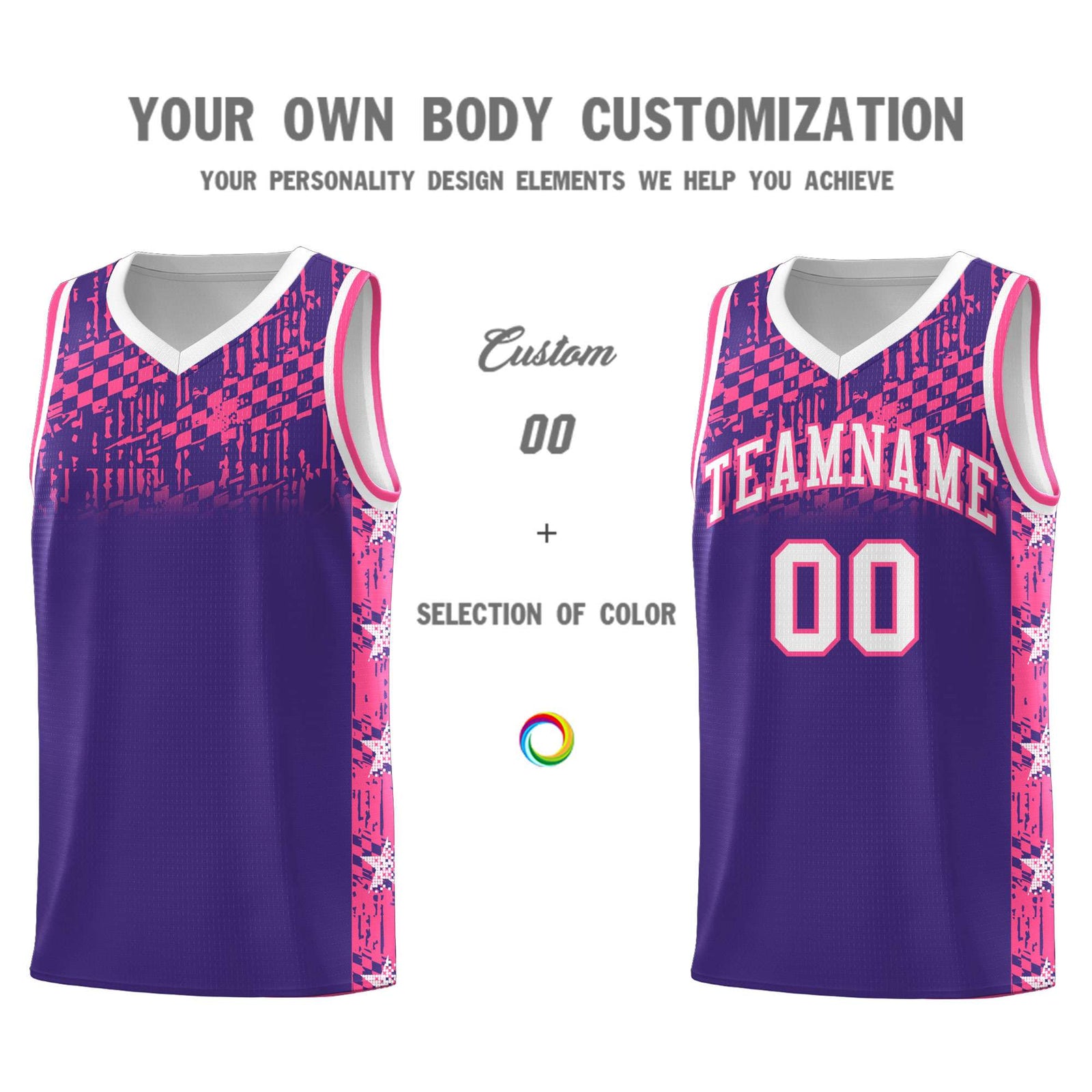 Custom Purple Mosaic Stars Pattern Sports Uniform Basketball Jersey