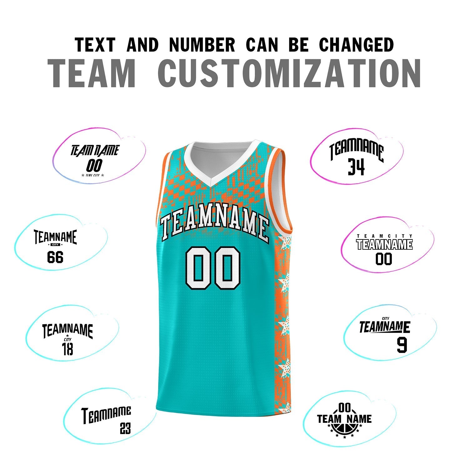 Custom Aqua Mosaic Stars Pattern Sports Uniform Basketball Jersey