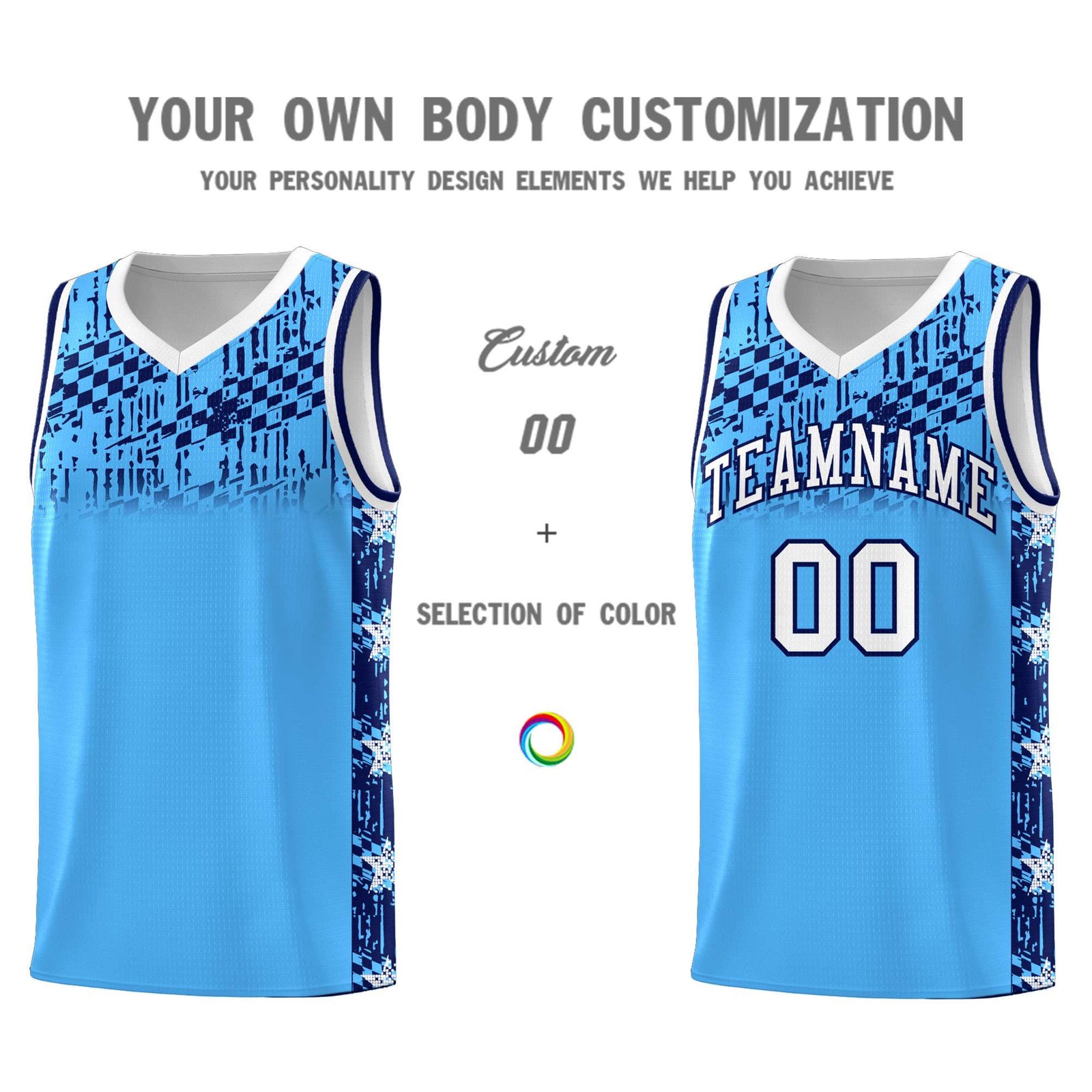 Custom Powder Blue Mosaic Stars Pattern Sports Uniform Basketball Jersey