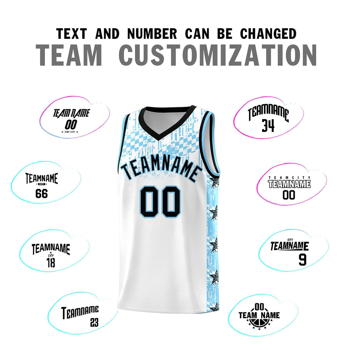 Custom White Mosaic Stars Pattern Sports Uniform Basketball Jersey