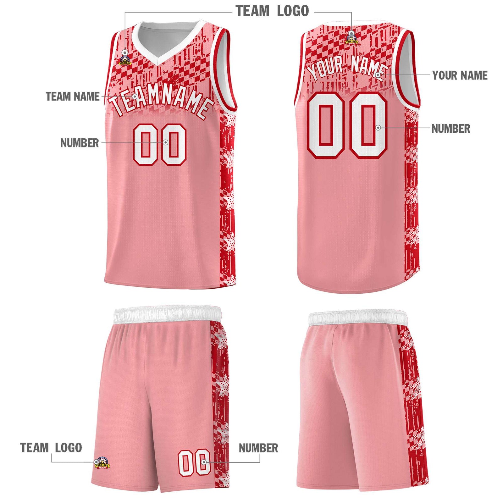 Custom Light Pink Mosaic Stars Pattern Sports Uniform Basketball Jersey