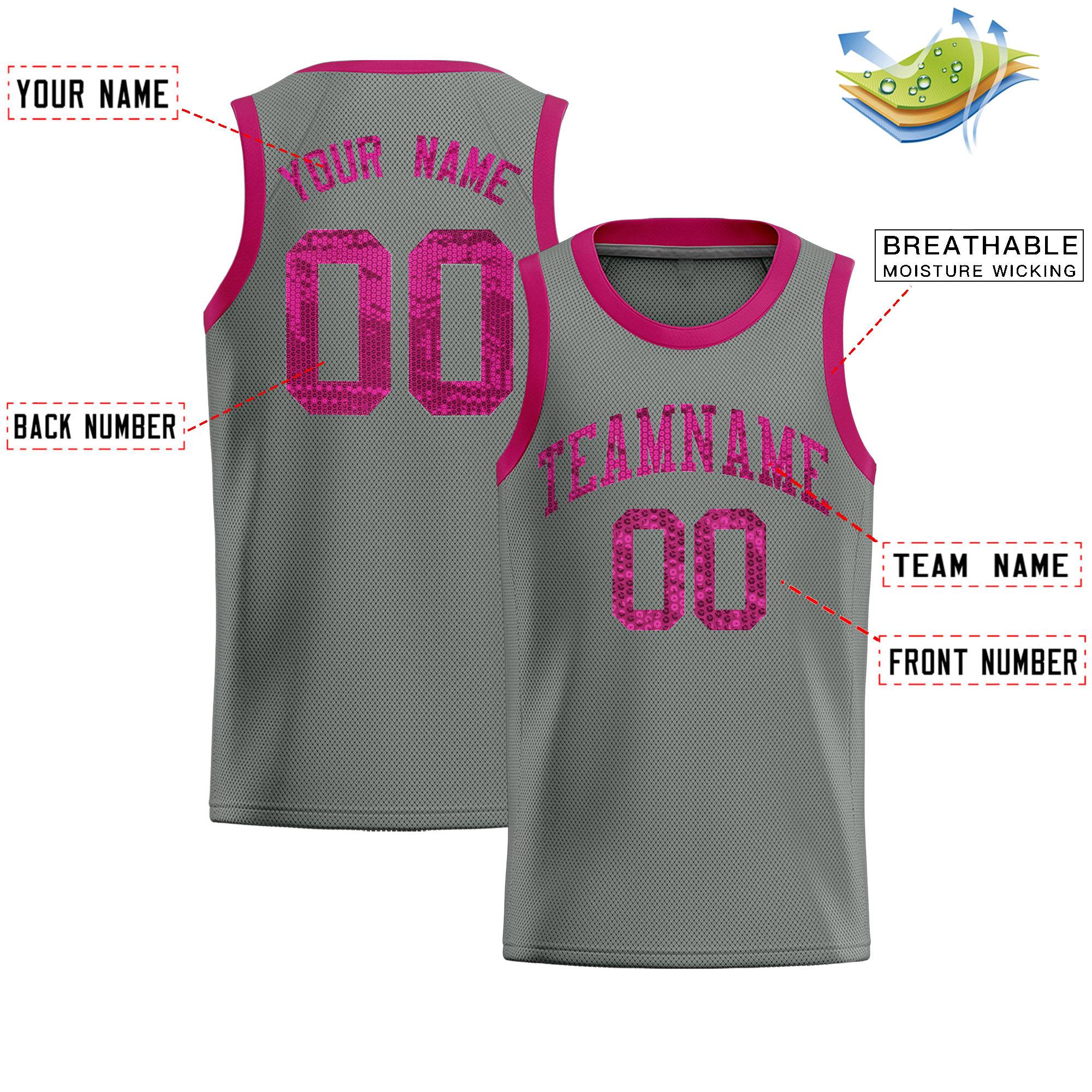 Custom Gray Sequined Tops Athletic Basketball Jersey