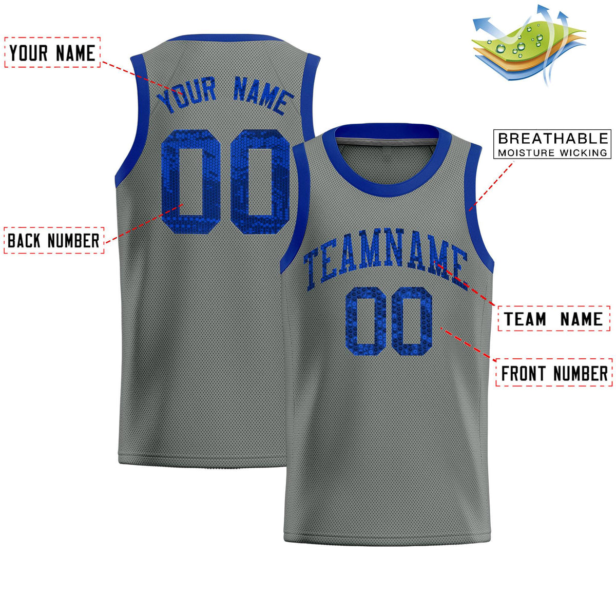 Custom Gray Sequined Tops Athletic Basketball Jersey