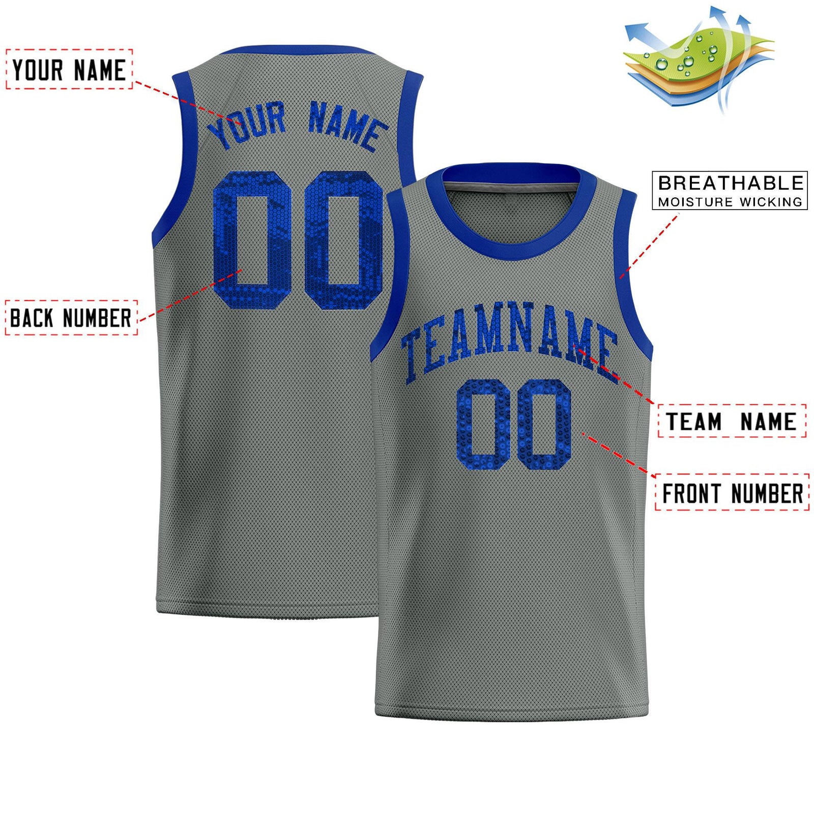 Custom Gray Sequined Tops Athletic Basketball Jersey