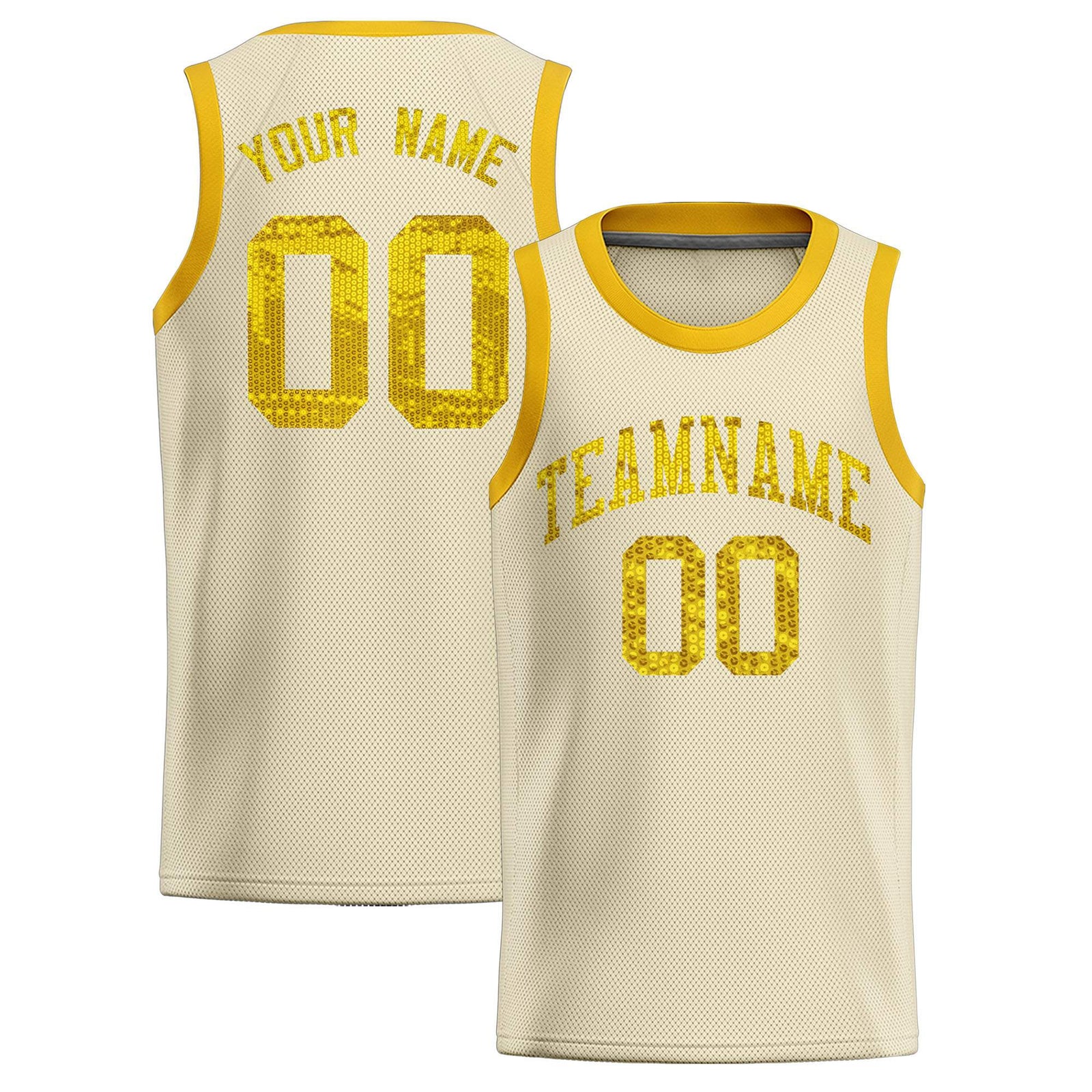 Custom Cream Sequined Tops Athletic Basketball Jersey