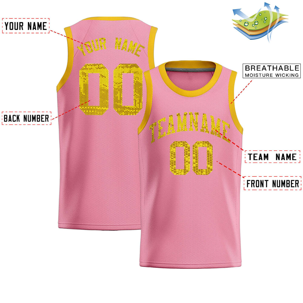 Custom Light Pink Sequined Tops Athletic Basketball Jersey
