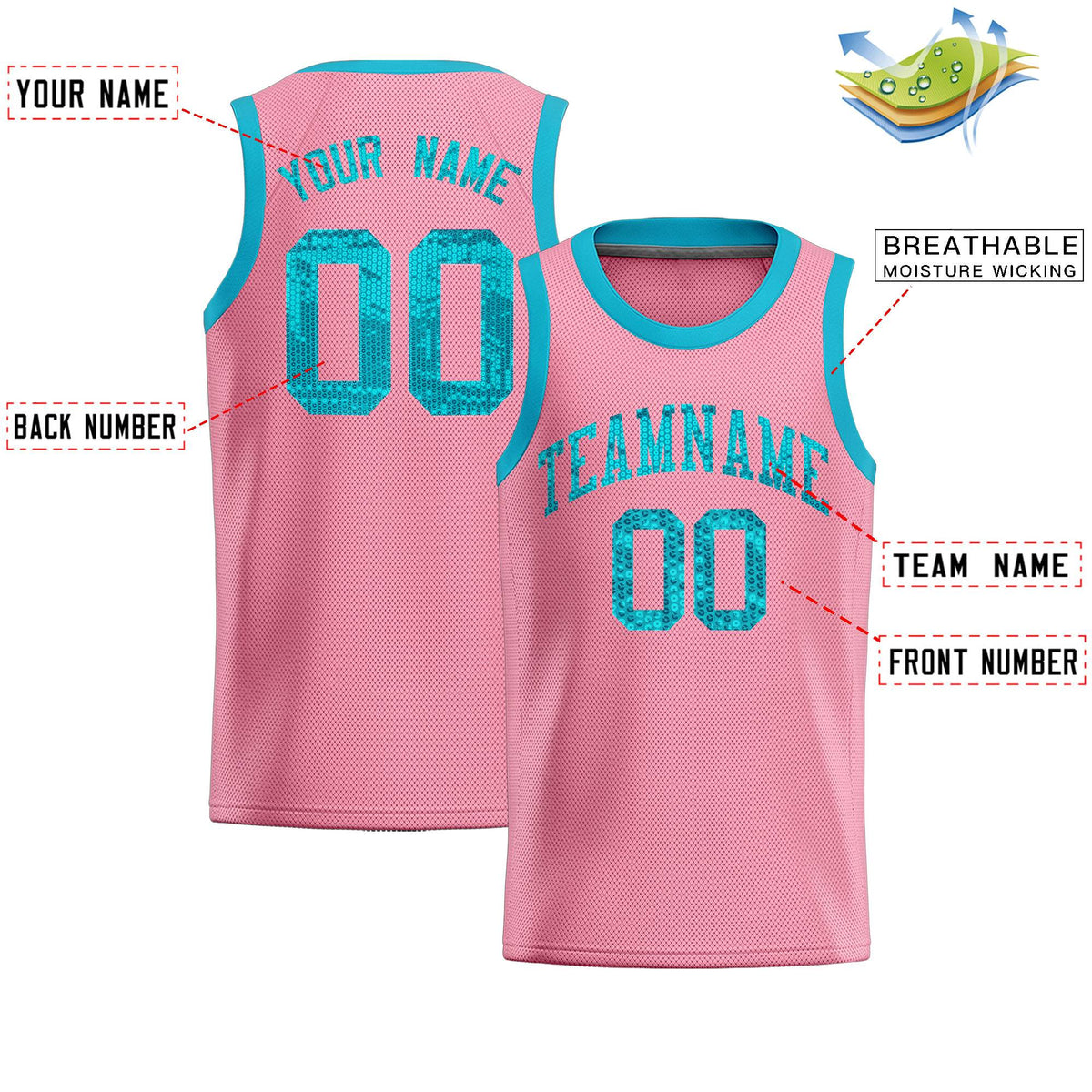 Custom Light Pink Sequined Tops Athletic Basketball Jersey