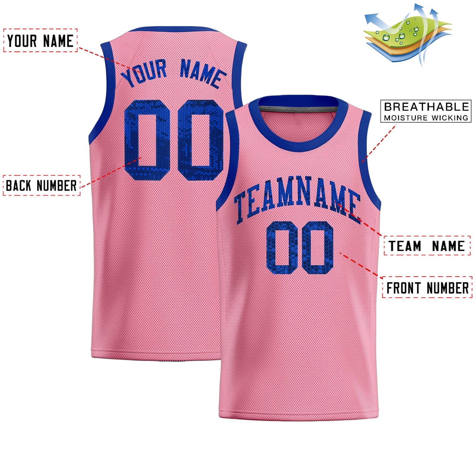Custom Light Pink Sequined Tops Athletic Basketball Jersey