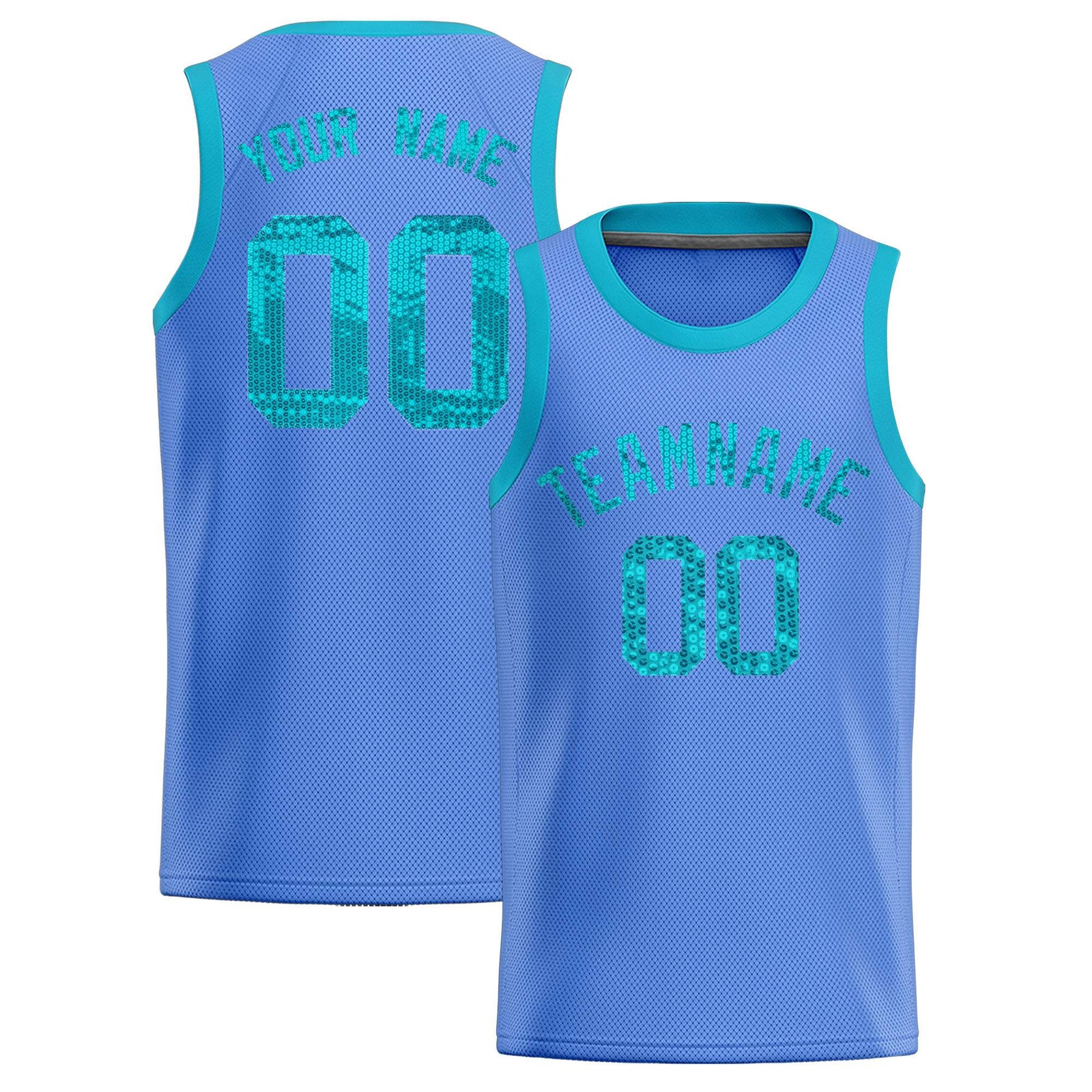 Custom Light Blue Sequined Tops Athletic Basketball Jersey