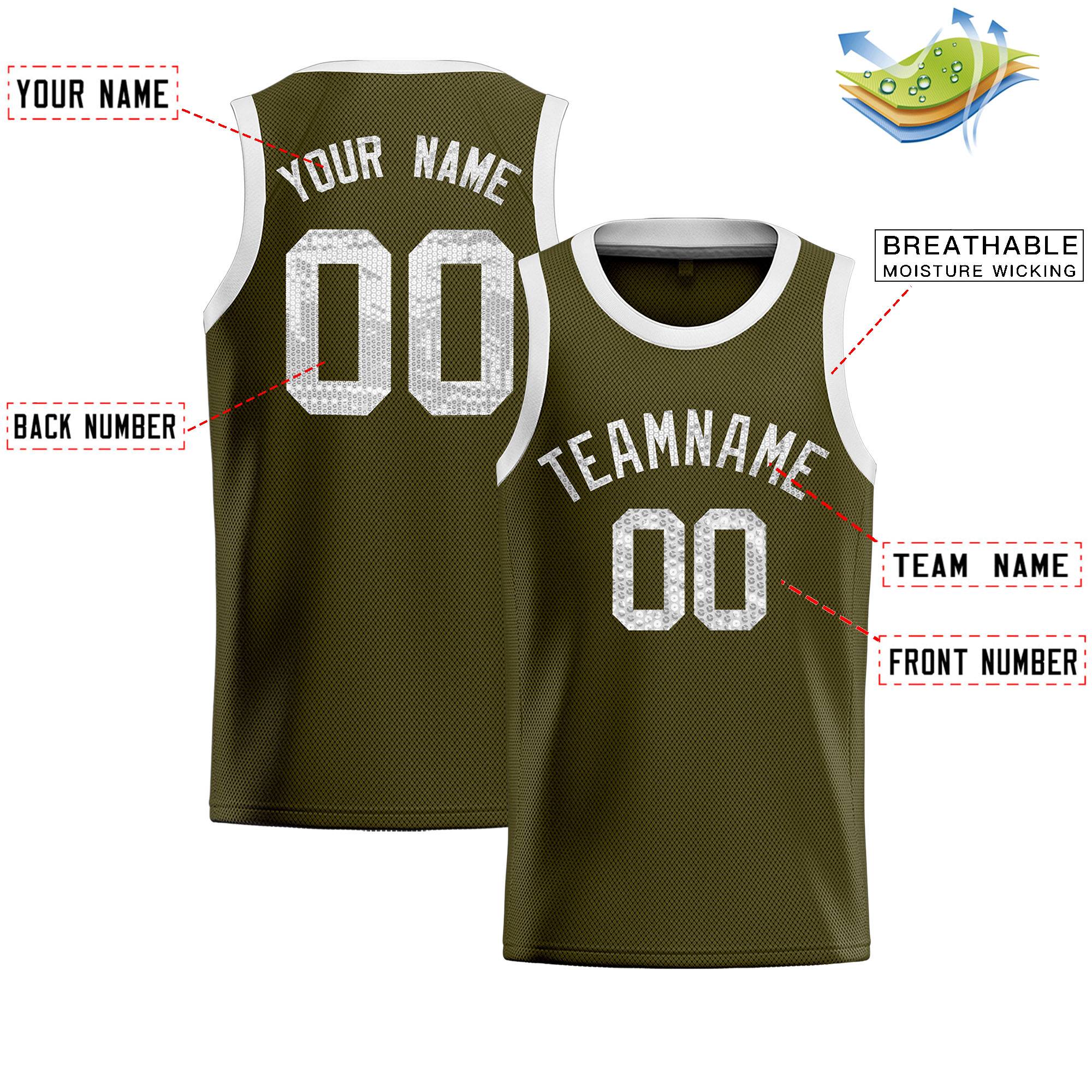 Custom Olive Sequined Tops Athletic Basketball Jersey