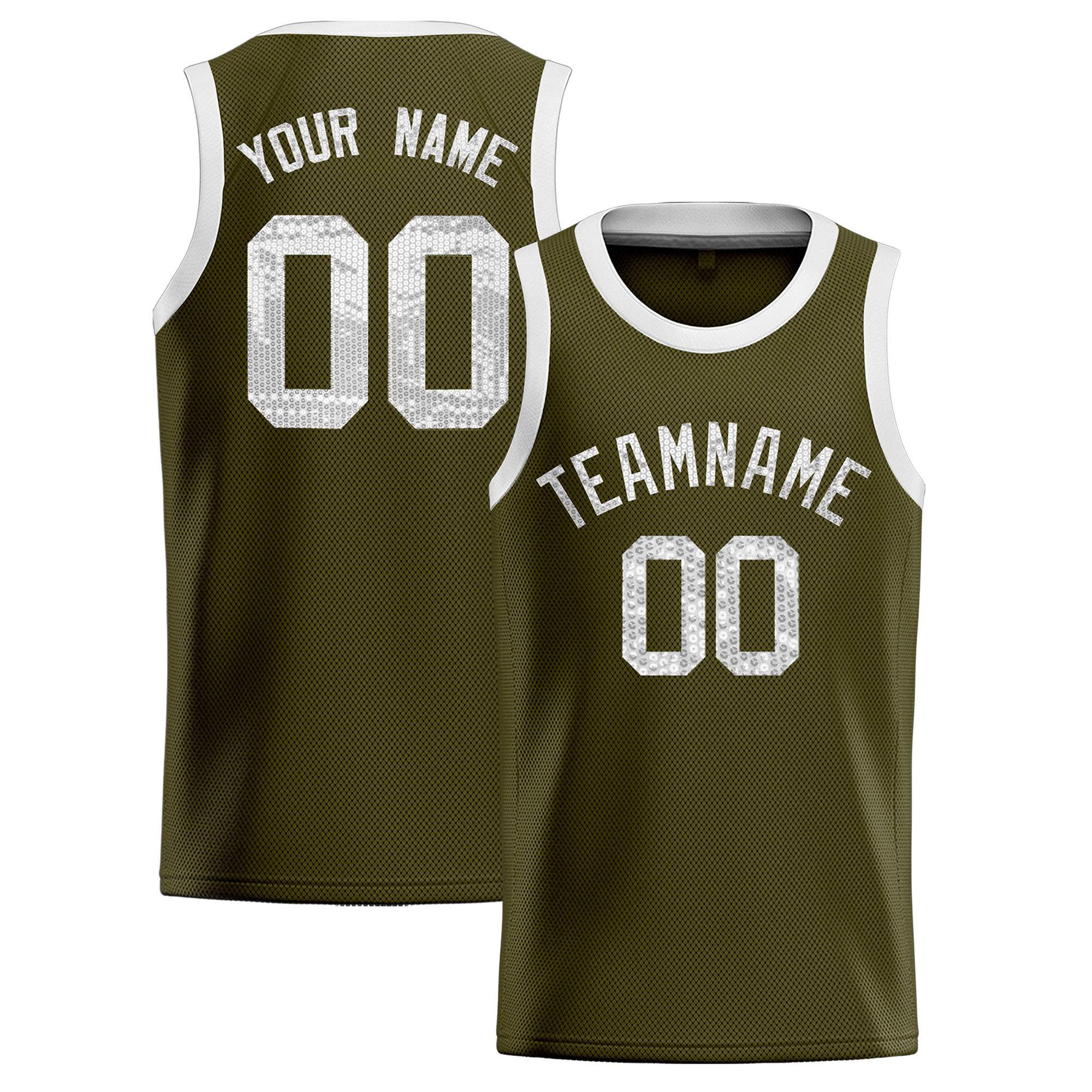Custom Olive Sequined Tops Athletic Basketball Jersey