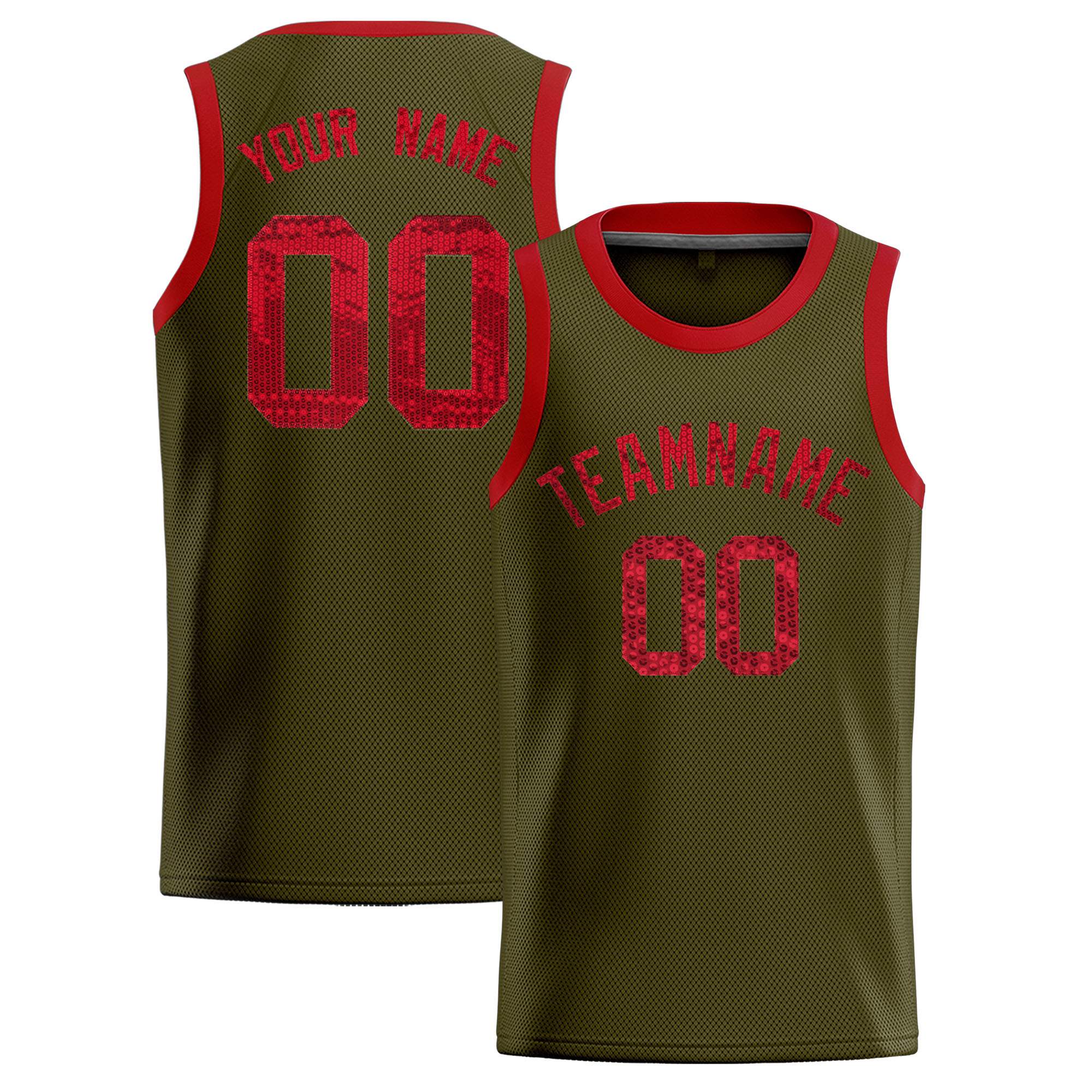 Custom Olive Sequined Tops Athletic Basketball Jersey
