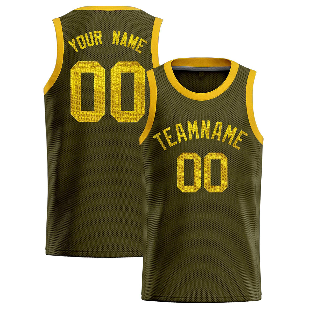 Custom Olive Sequined Tops Athletic Basketball Jersey