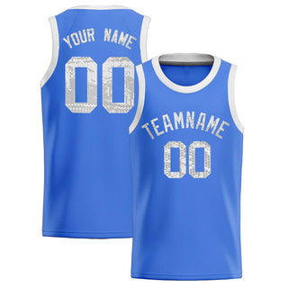 Custom Powder Blue Sequined Tops Athletic Basketball Jersey - Style 1