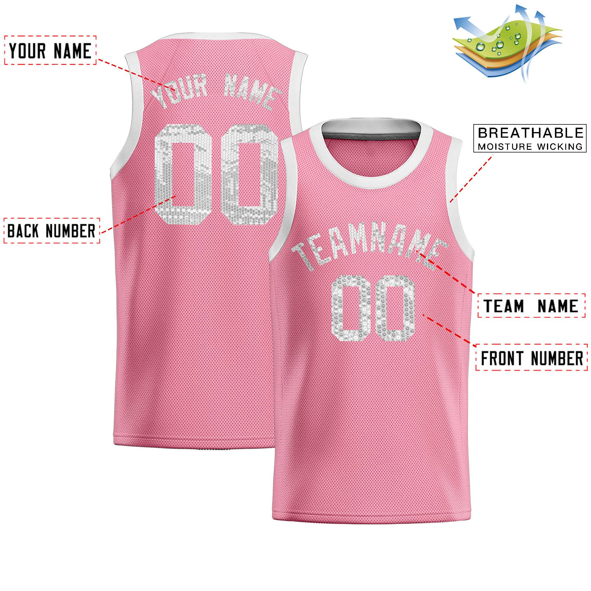 Custom Light Pink Sequined Tops Athletic Basketball Jersey