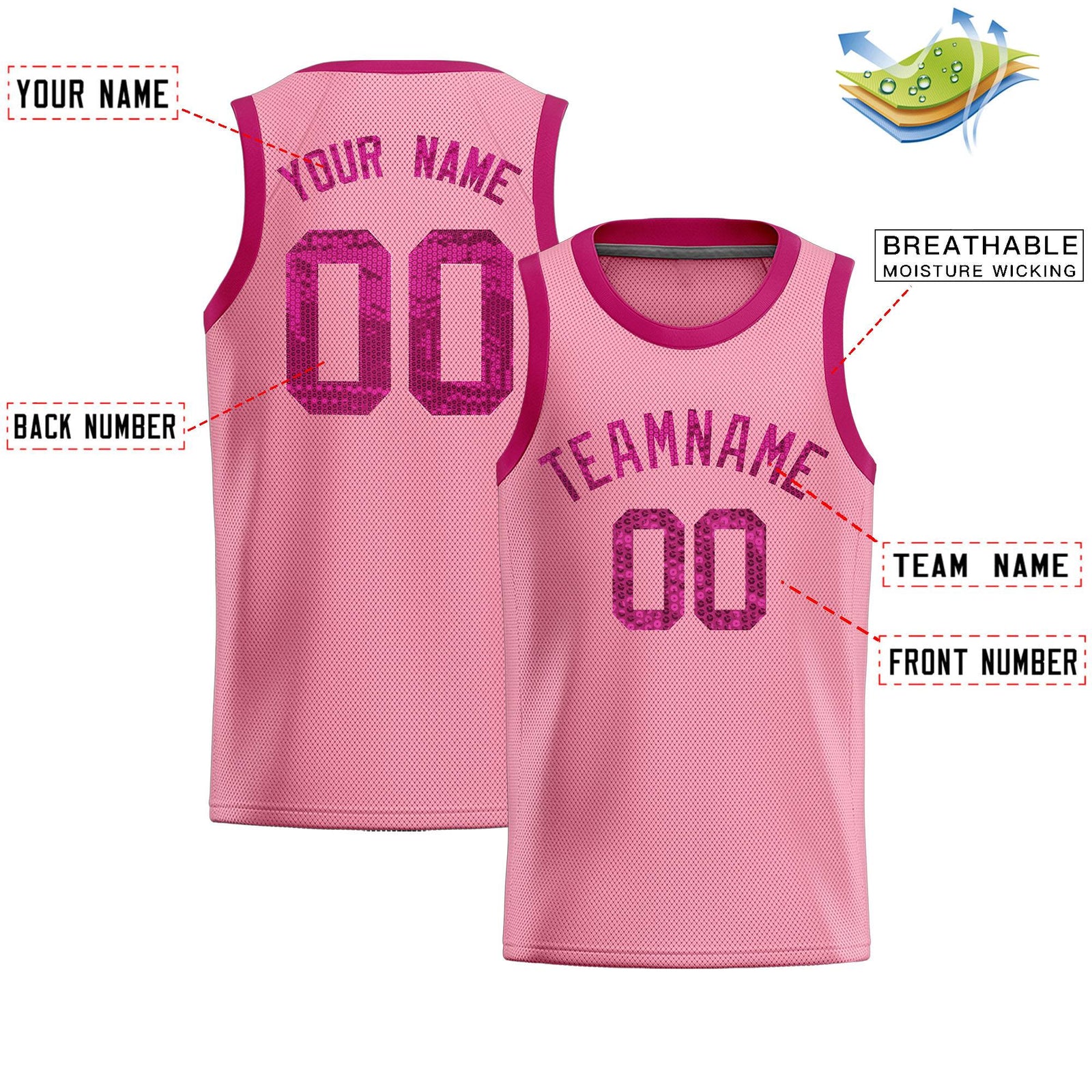 Custom Light Pink Sequined Tops Athletic Basketball Jersey