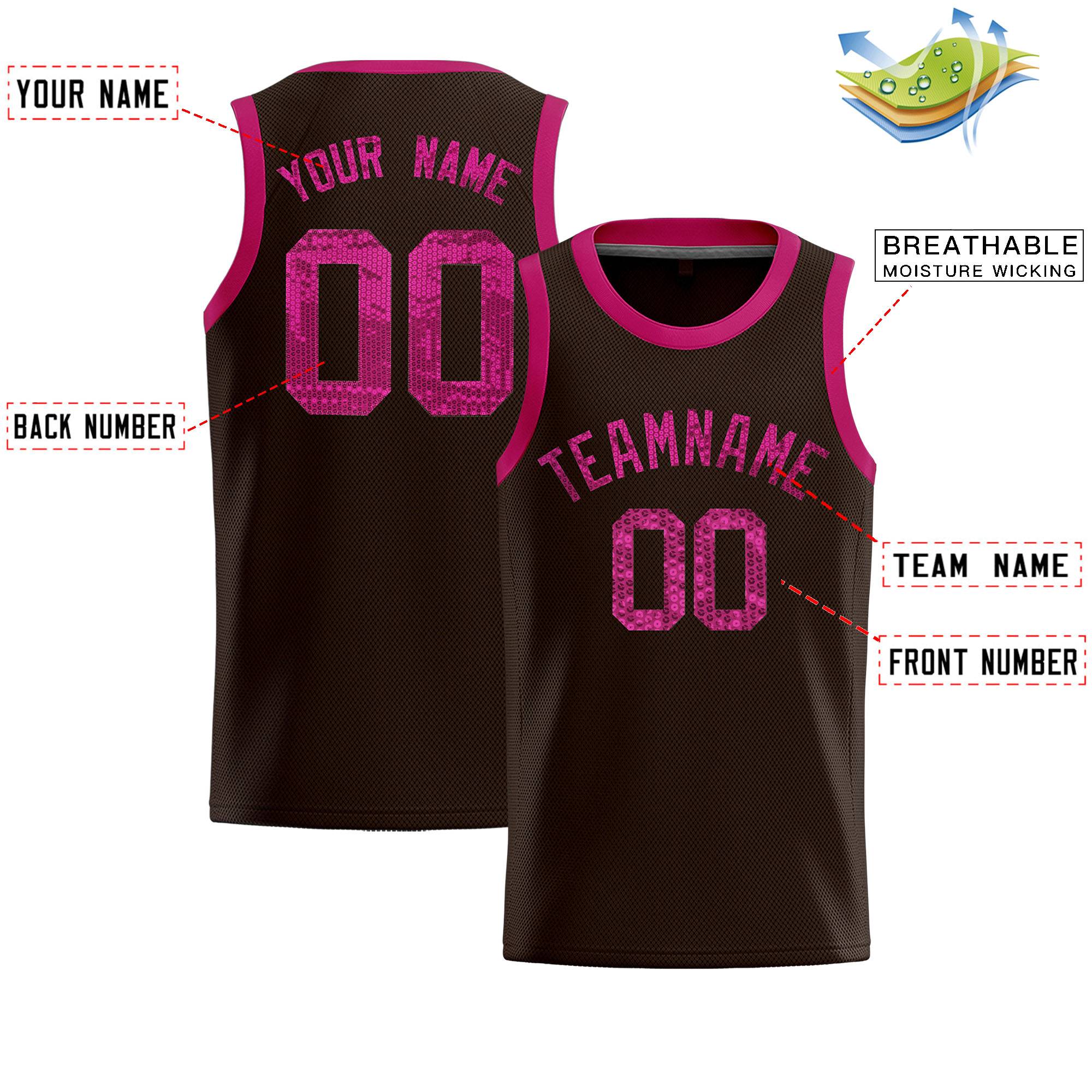 Custom Brown Sequined Tops Athletic Basketball Jersey