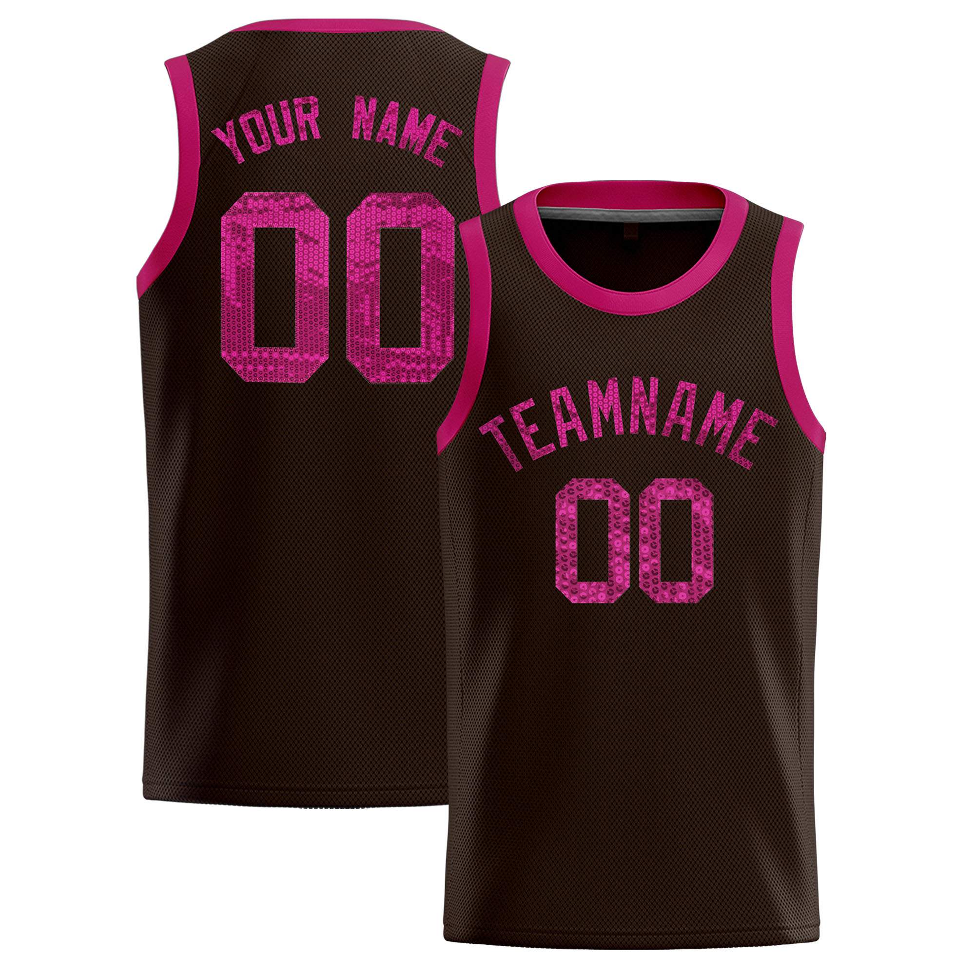 Custom Brown Sequined Tops Athletic Basketball Jersey