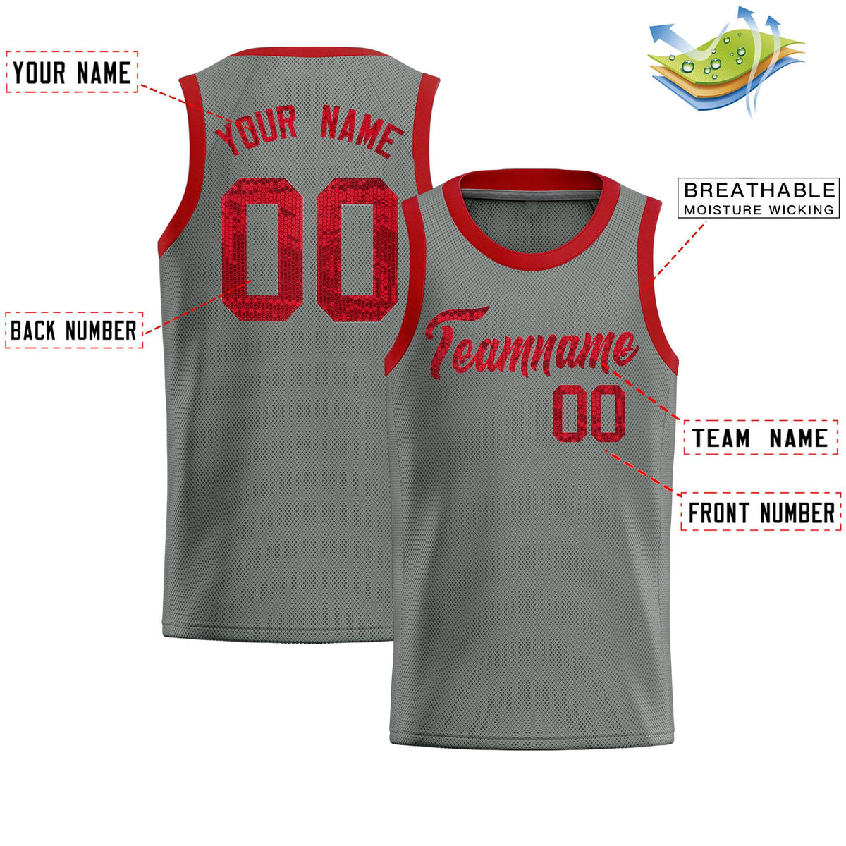 Custom Gray Sequined Tops Athletic Basketball Jersey