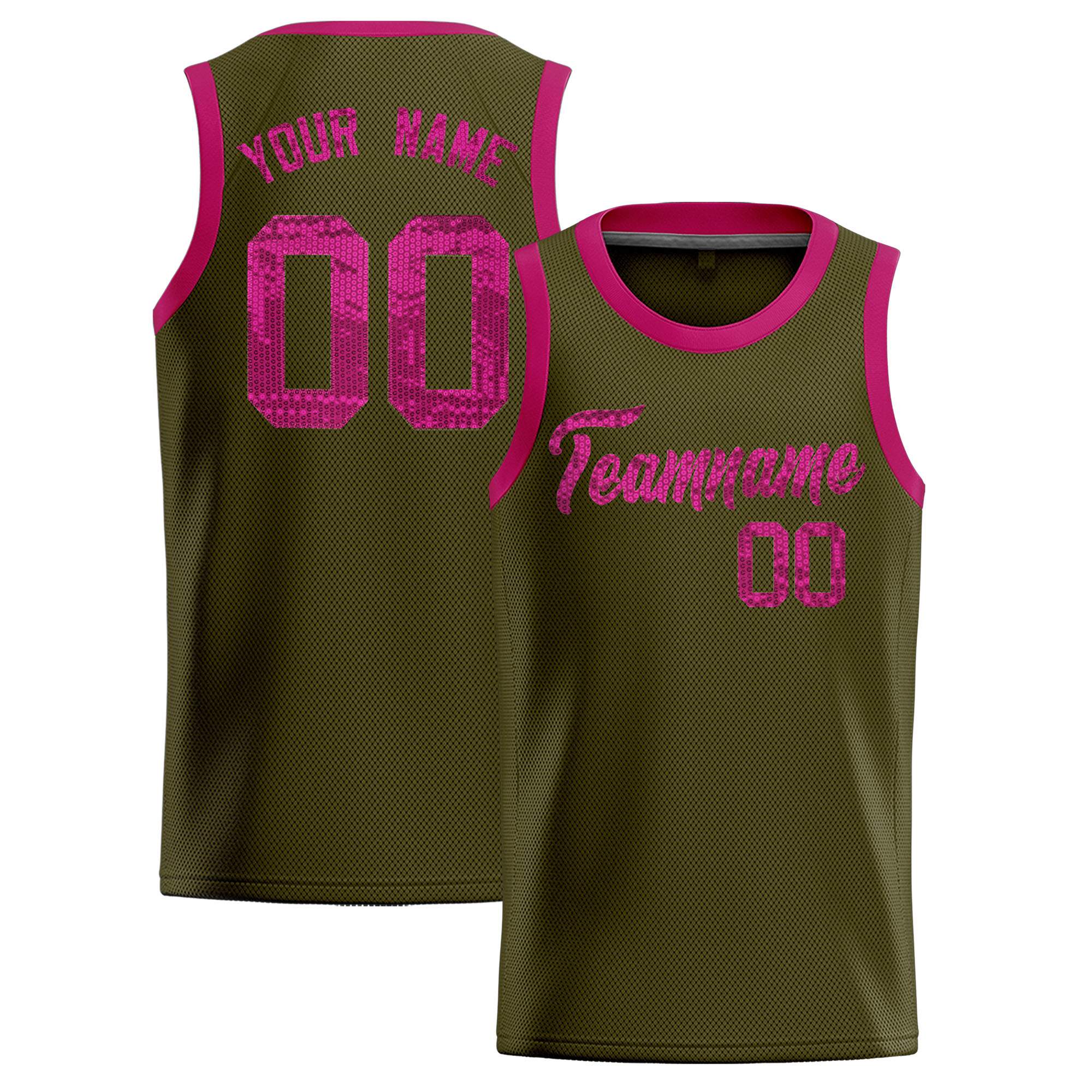 Custom Olive Sequined Tops Athletic Basketball Jersey