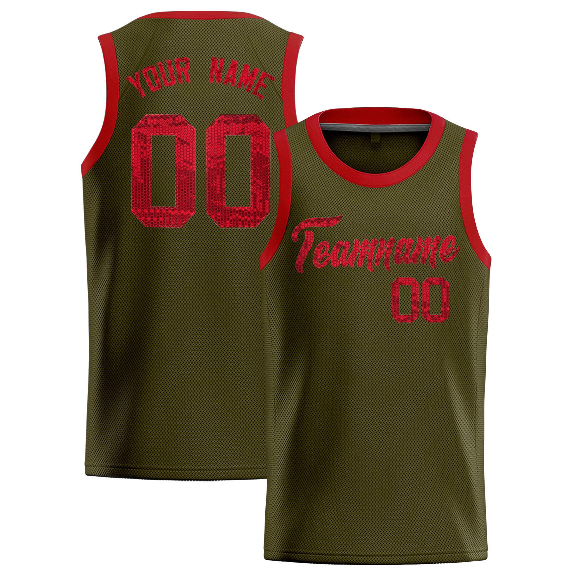 Custom Olive Sequined Tops Athletic Basketball Jersey