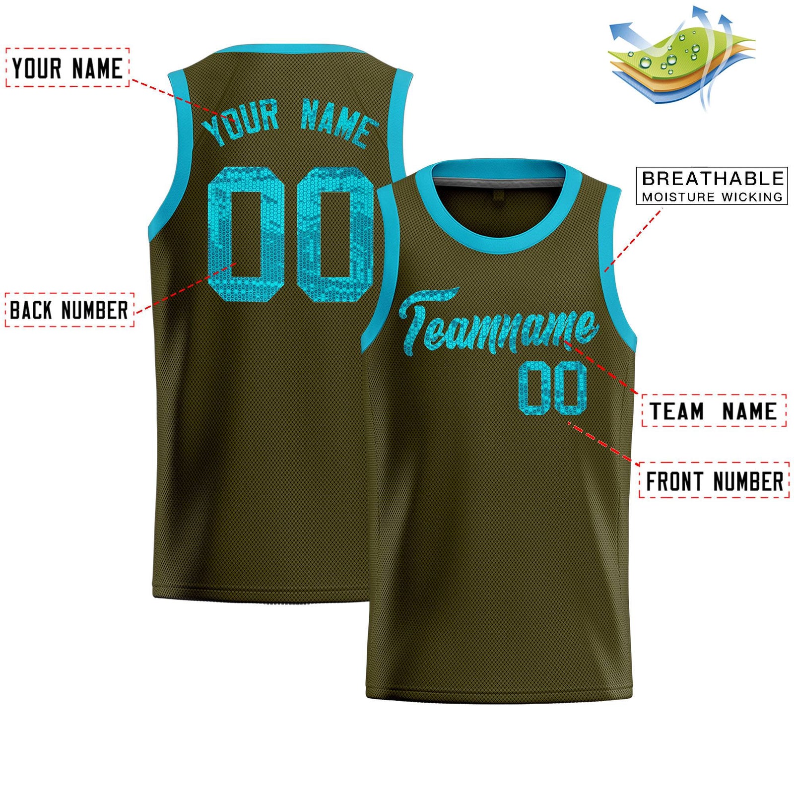 Custom Olive Sequined Tops Athletic Basketball Jersey