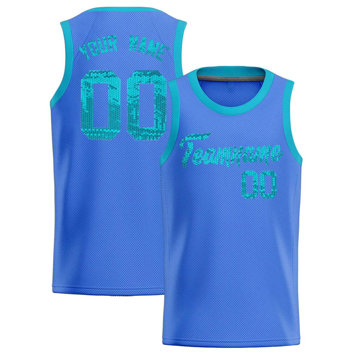 Custom Powder Blue Sequined Tops Athletic Basketball Jersey