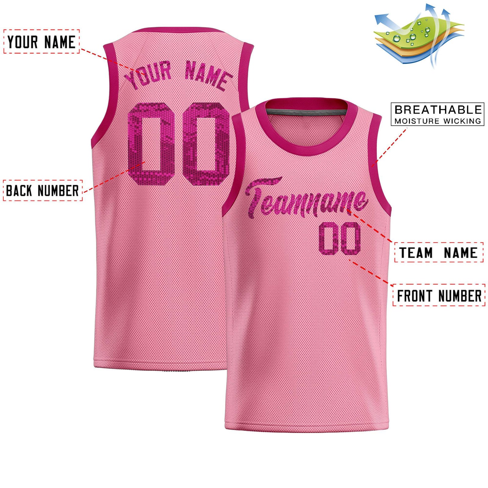 Custom Light Pink Sequined Tops Athletic Basketball Jersey