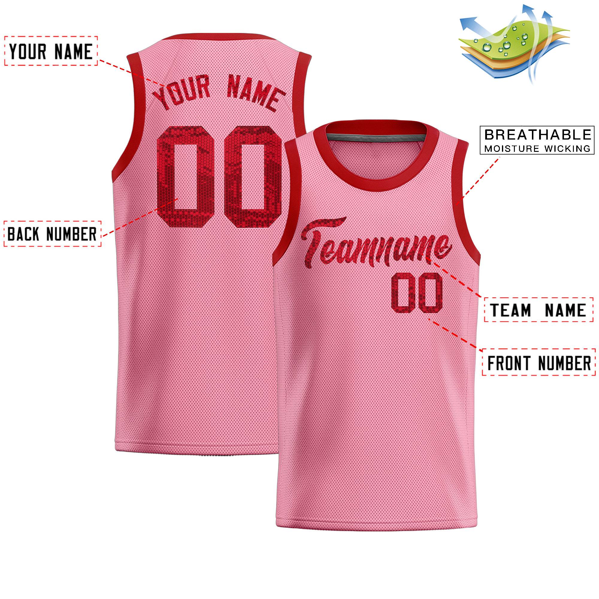 Custom Light Pink Sequined Tops Athletic Basketball Jersey