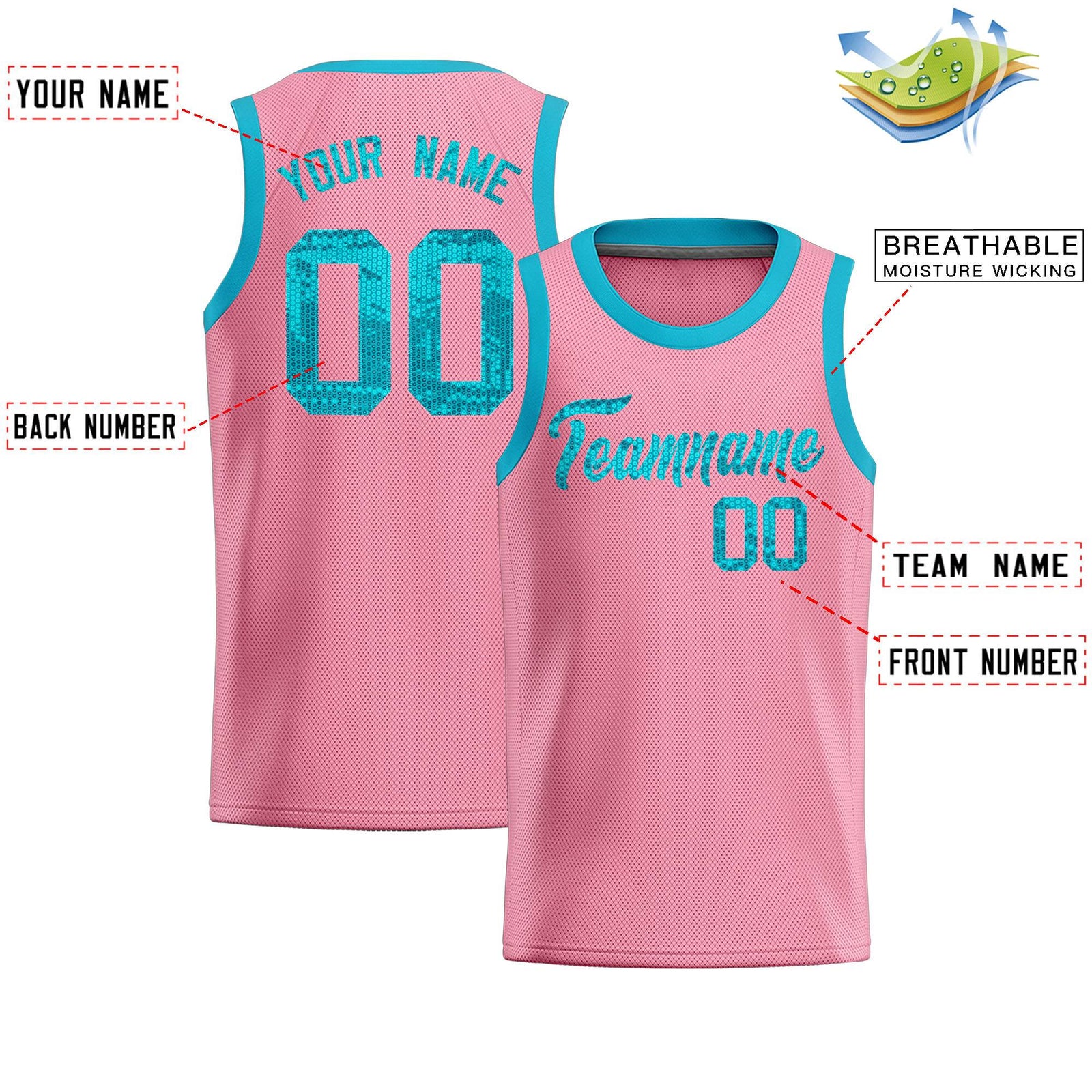 Custom Light Pink Sequined Tops Athletic Basketball Jersey
